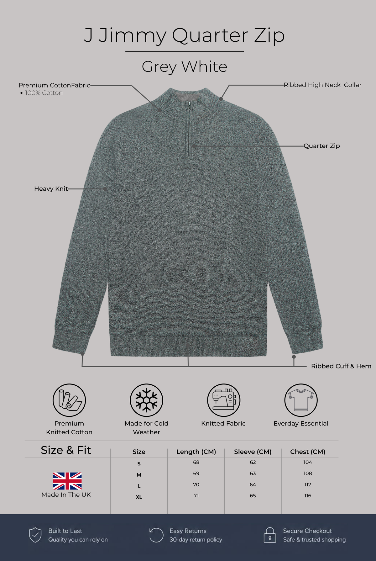 Jimmy Quarter Zip - Grey White - Wear London