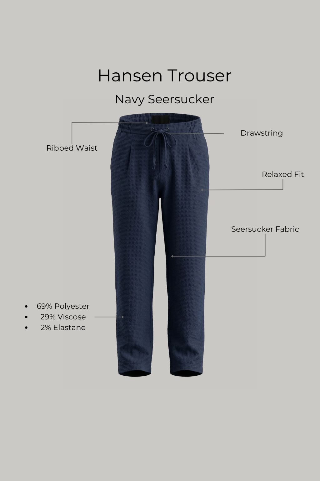 Hansen Trouser - Navy Seersucker - Wear London