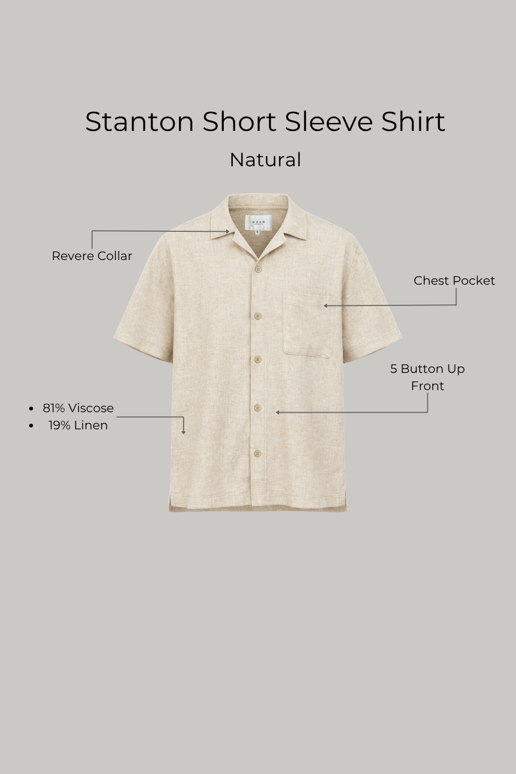 Stanton Short Sleeve Shirt - Natural - Wear London