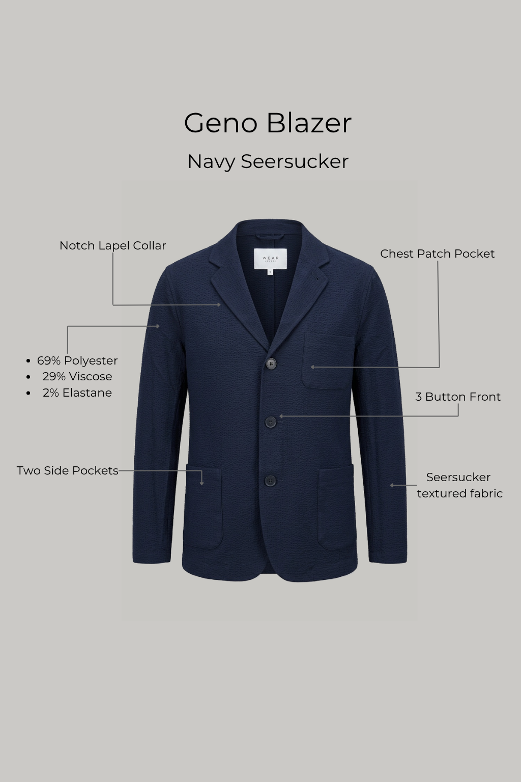 Geno Blazer - Navy Seersucker - Wear London