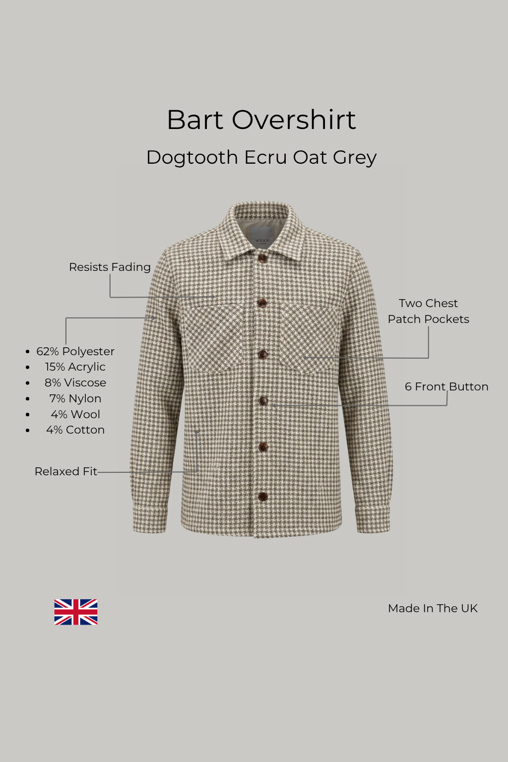 Bart Overshirt - Dogtooth Ecru Oat Grey - Wear London