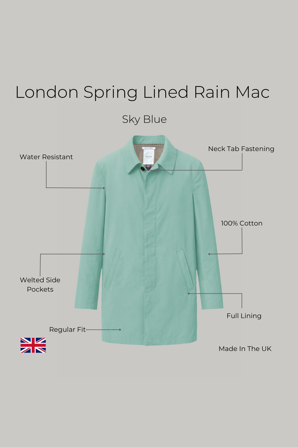 London Spring Lined Rain Mac - Sky Blue - Wear London