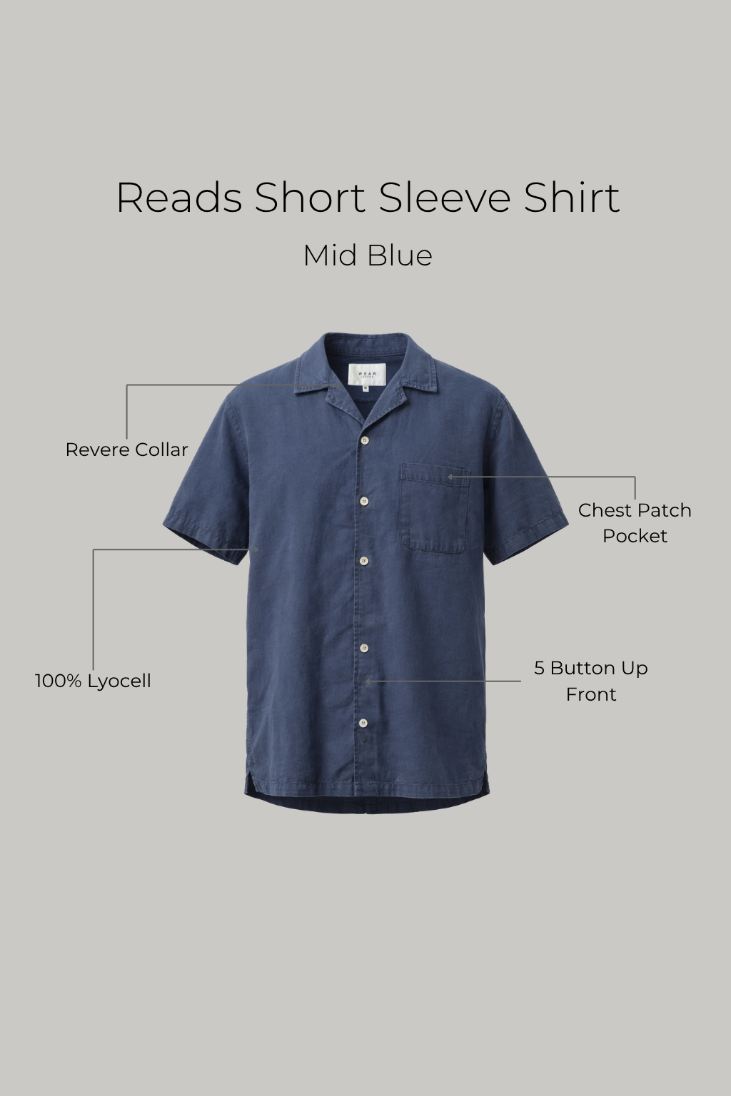 Reads Short Sleeve Shirt - Mid Blue - Wear London