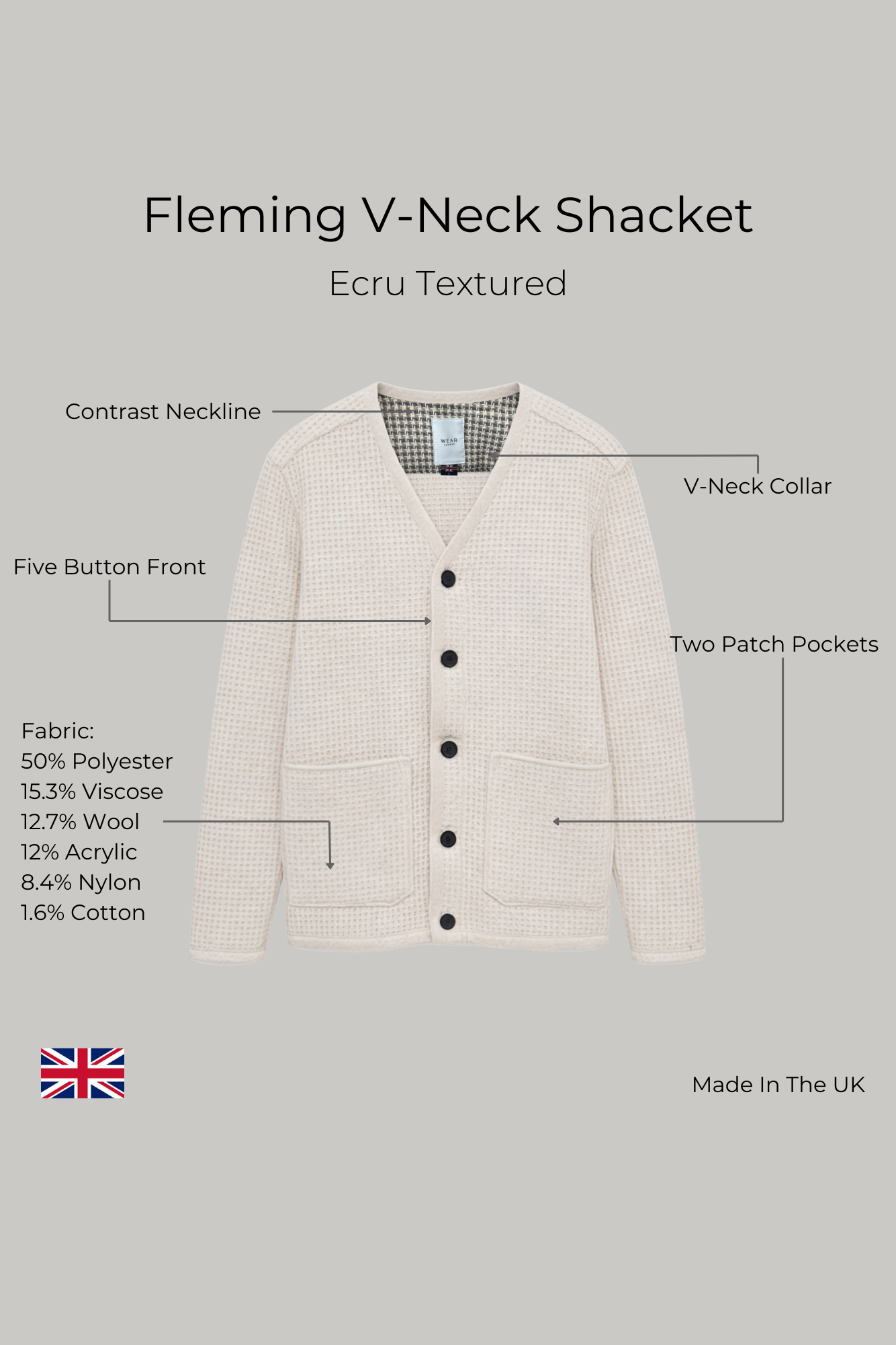 Fleming V-Neck Shacket - Ecru Textured - Wear London