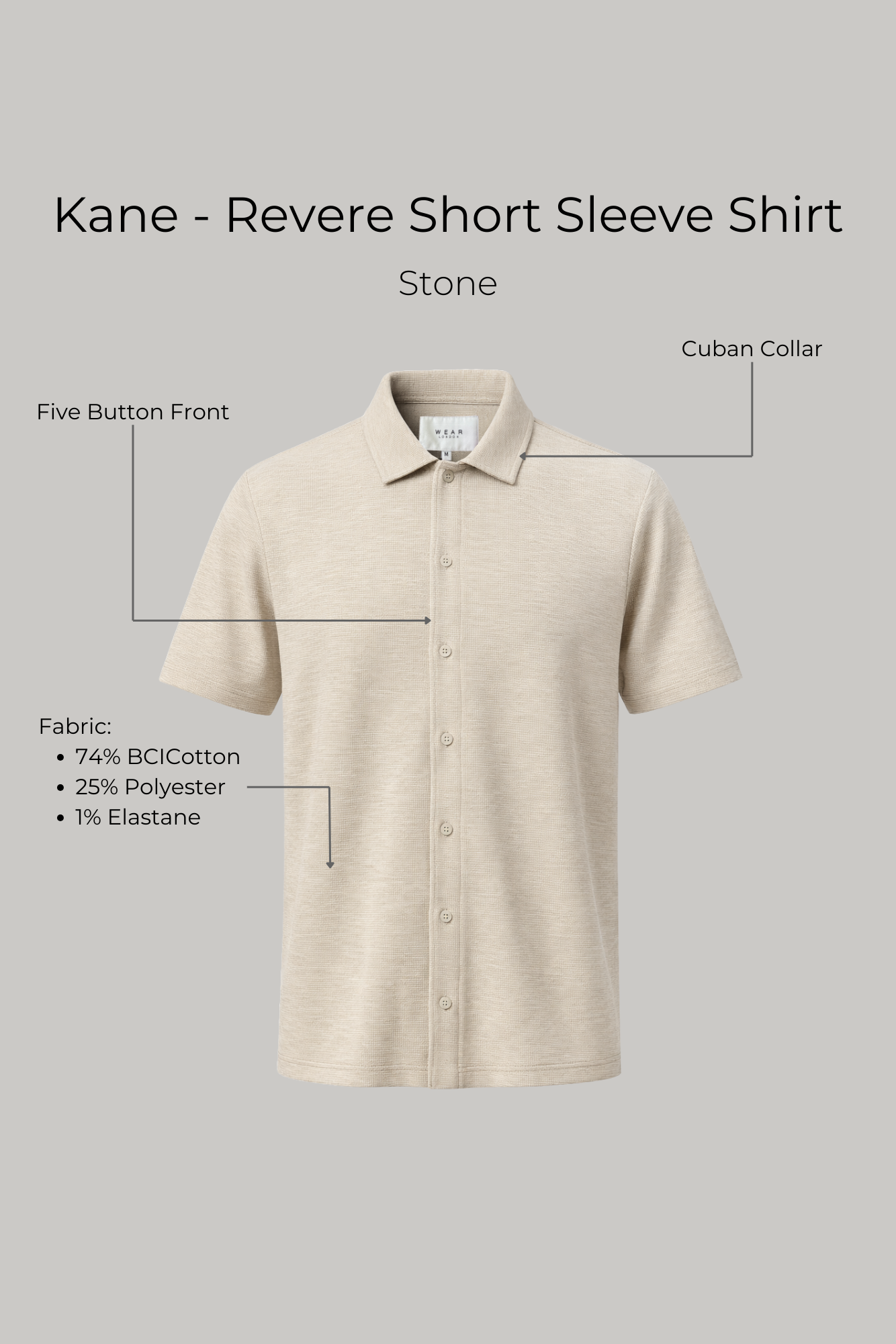 Kane - Revere Short Sleeve Shirt - Stone - Wear London
