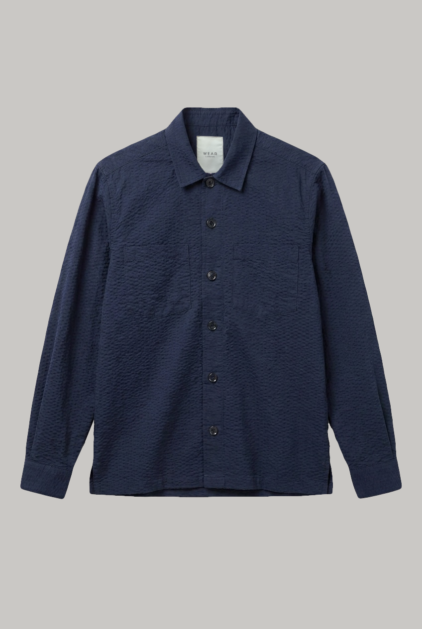 Wick Long Sleeve Shirt - Plain Navy Seersucker - Wear London