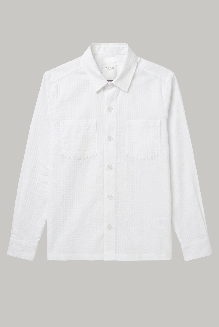 Wick Long Sleeve Shirt - Plain White Seersucker - Wear London