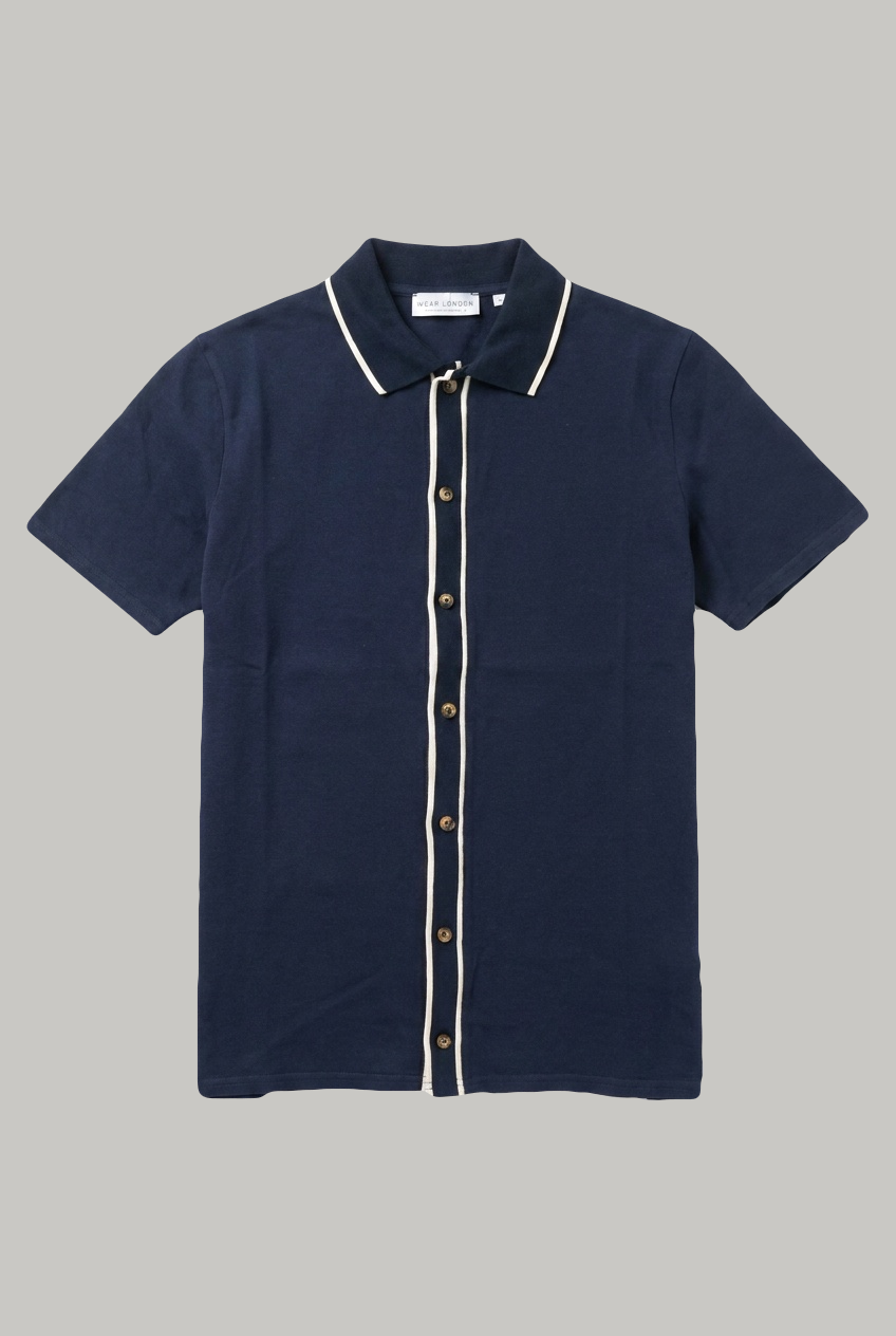 Alder - Full Button Polo - Navy Pique - Wear London