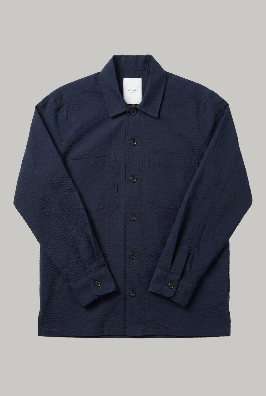 Wick Long Sleeve Shirt - Plain Navy Seersucker - Wear London
