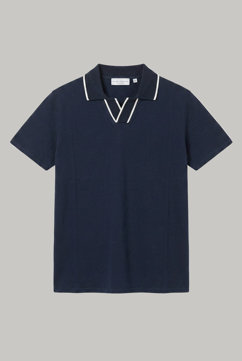 Sterling - V Neck Polo - Navy Pique - Wear London