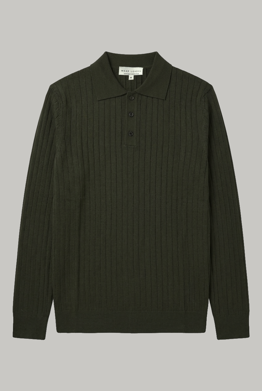 Oval - 3 Button Polo Knitwear - Olive - Wear London