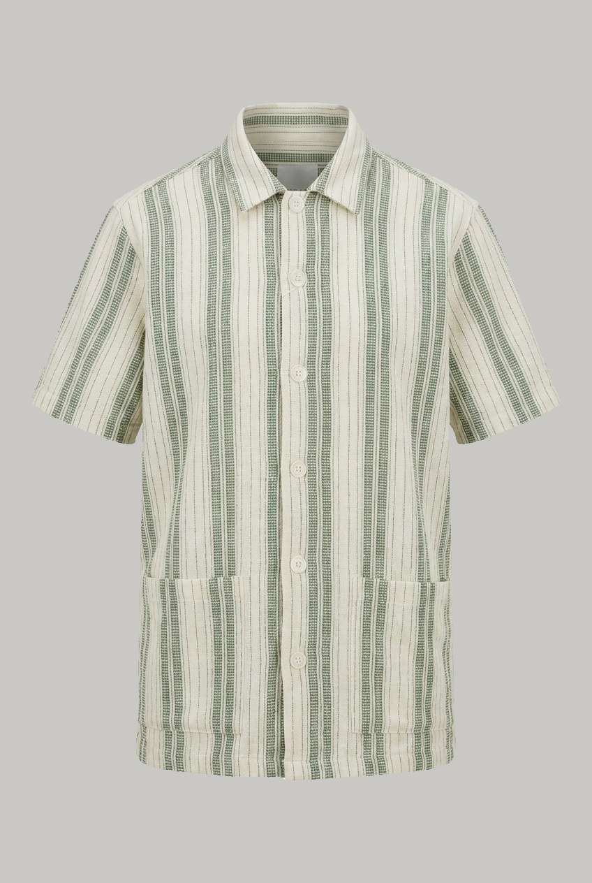 Bethnal Short Sleeve Shirt - Green White Stripe - Wear London