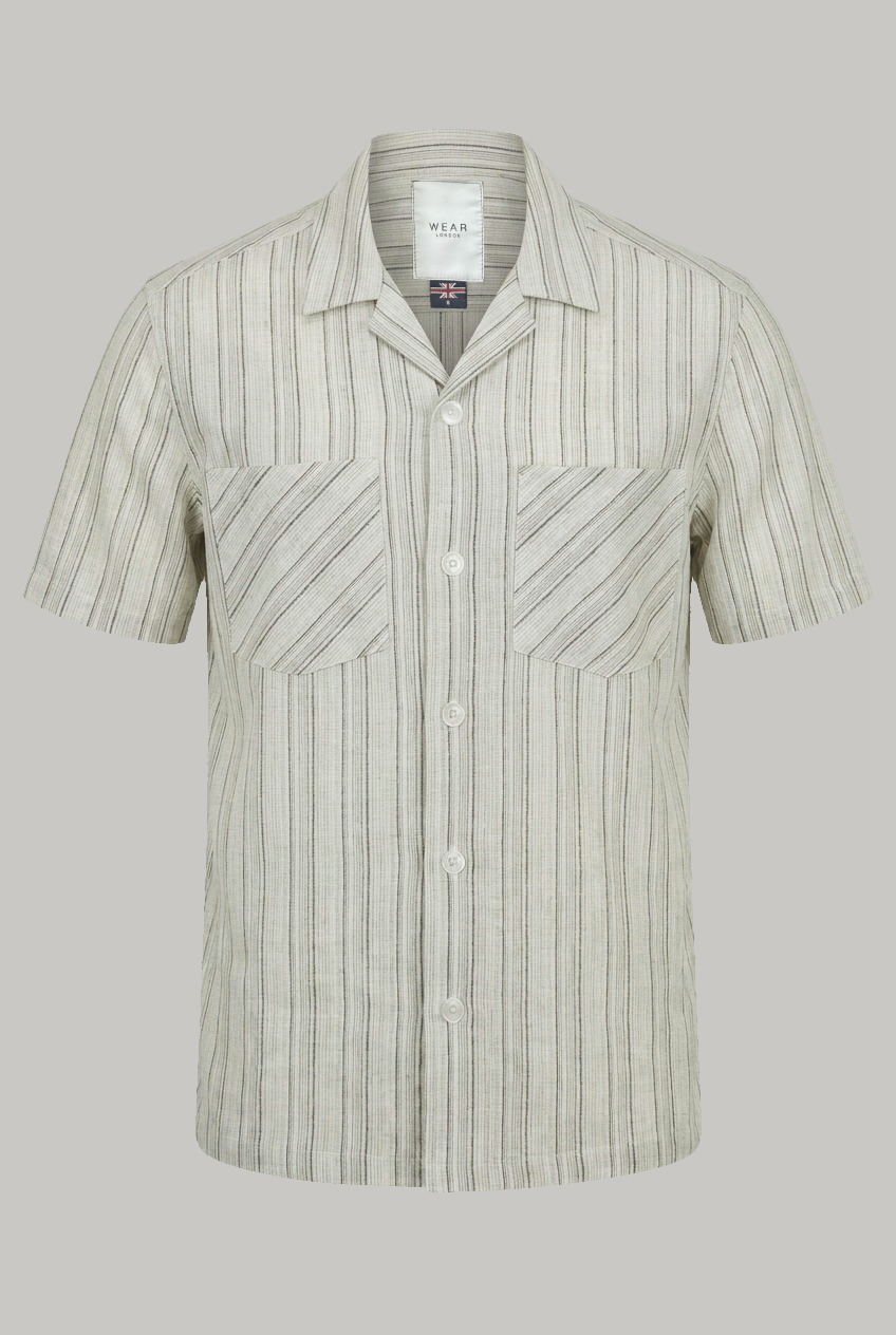 Bethnal Top Pockets  - Green White Linen - Wear London