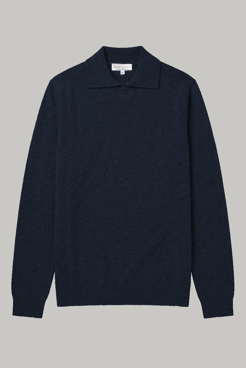 Victoria - Wool Polo Knitwear - Navy - Wear London