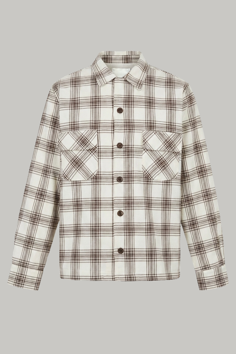 Angeles Long Sleeve Shirt - Cream Brown Check - Wear London