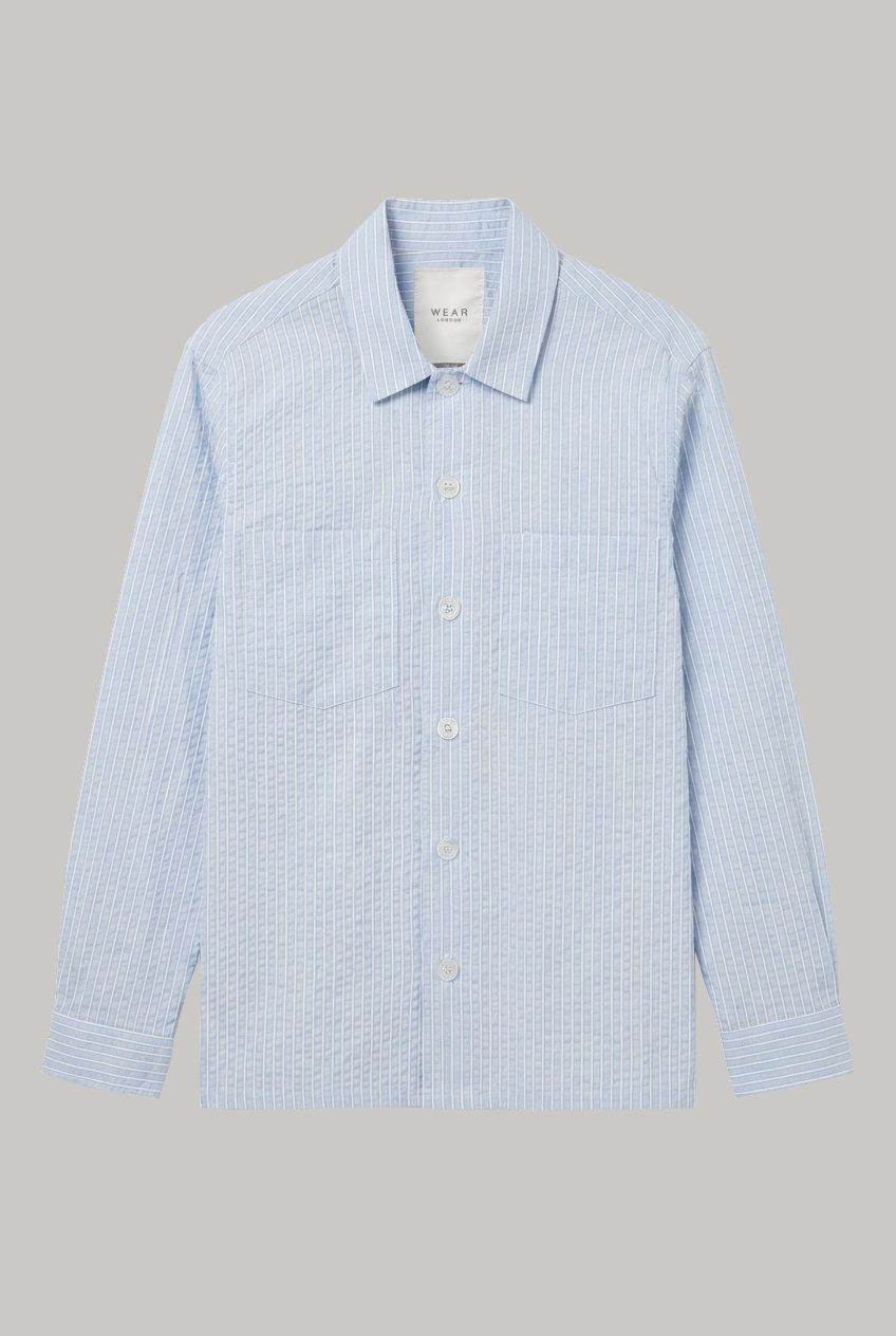 Wick Long Sleeve Shirt - Sky Blue / White Seersucker - Wear London