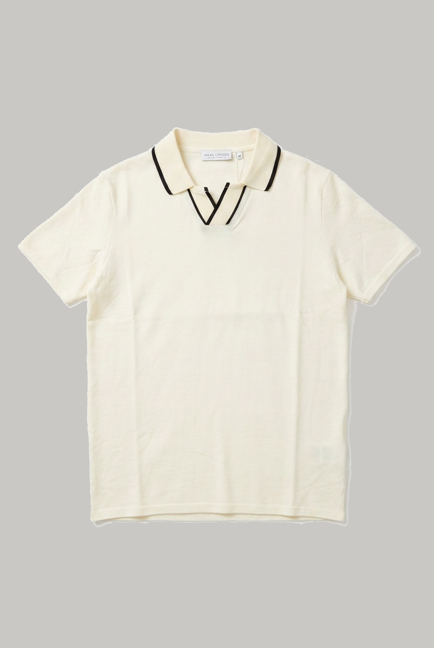 Sterling - V Neck Polo - Ecru Pique - Wear London
