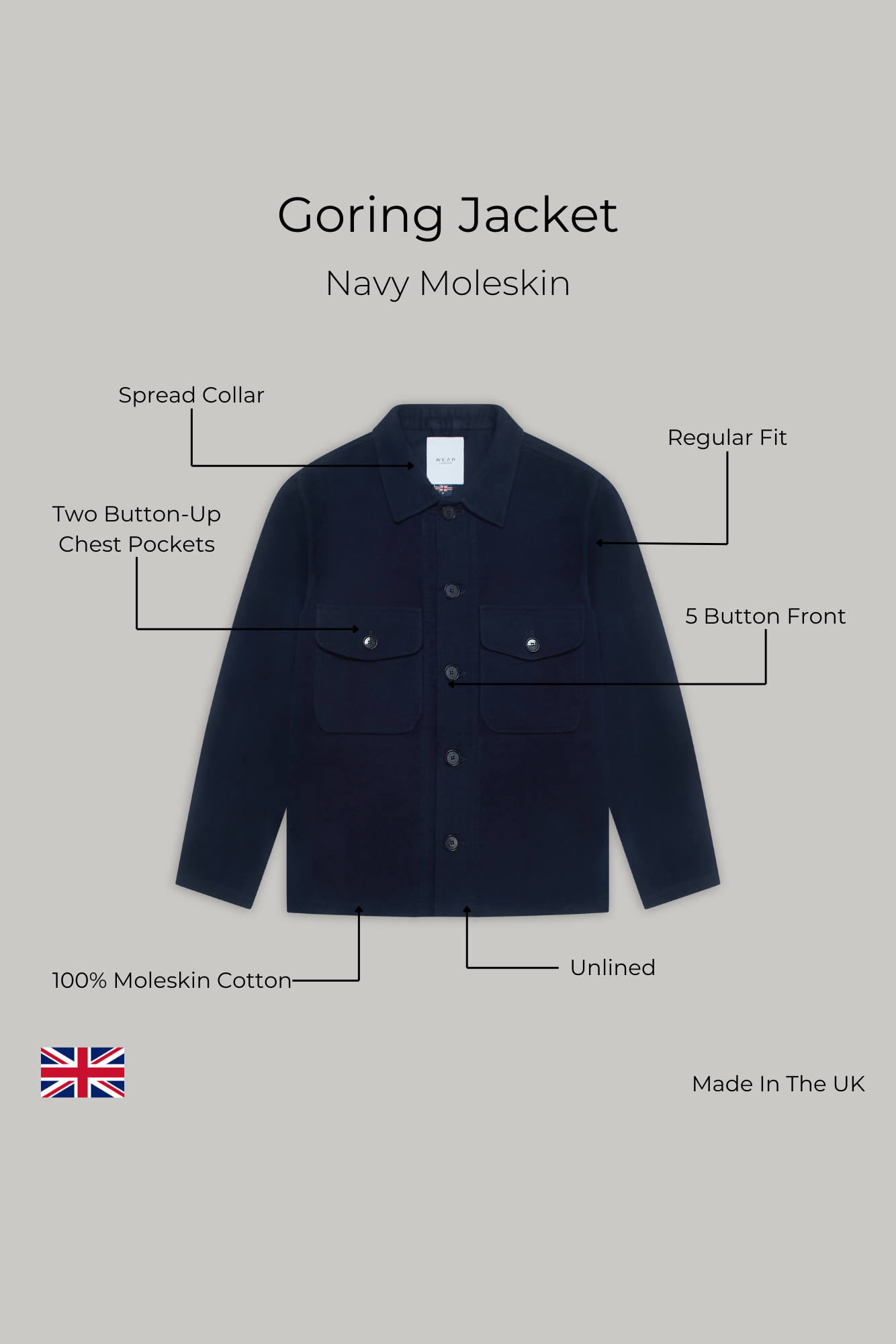 Goring Jacket - Navy Moleskin - Wear London