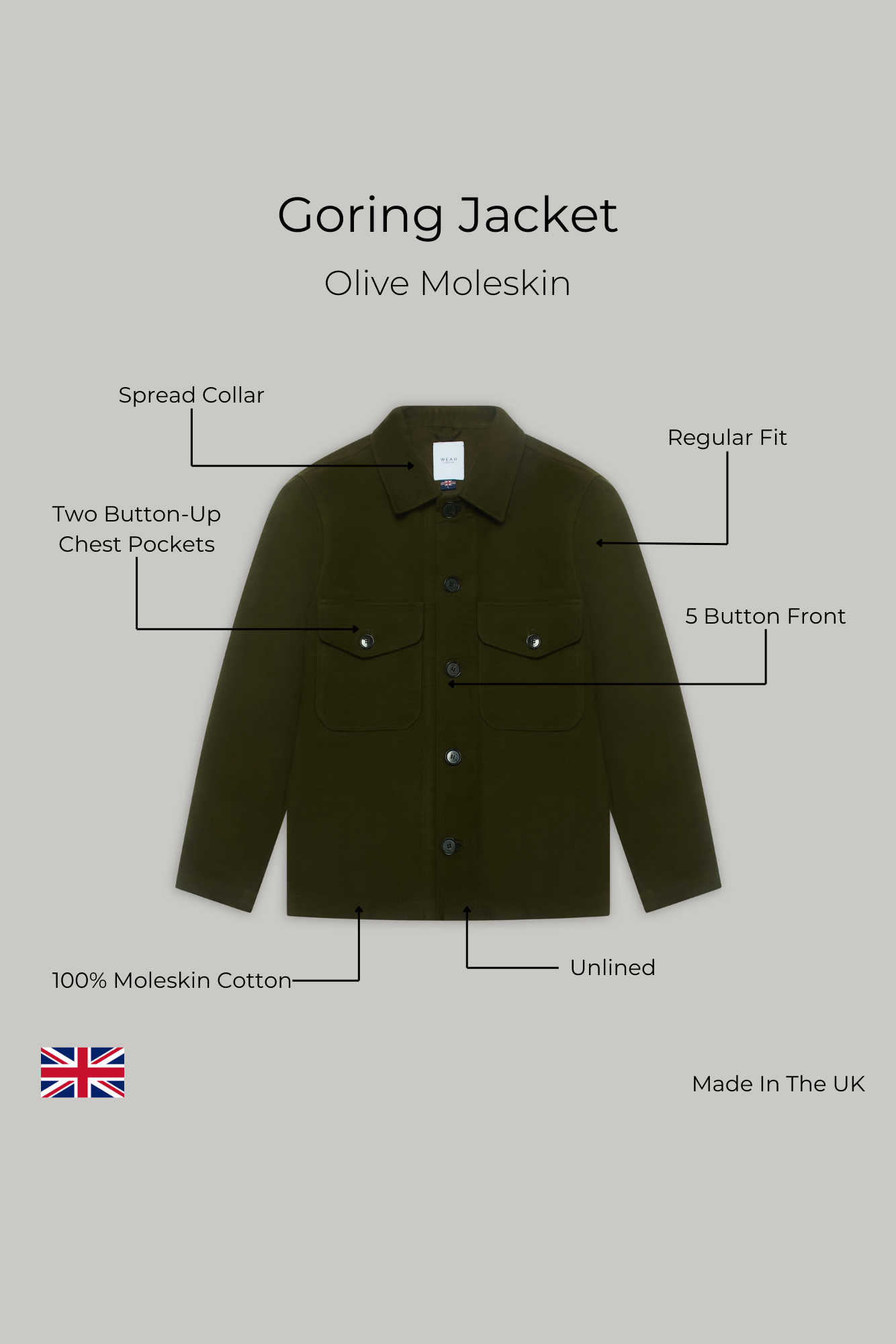 Goring Jacket - Olive Moleskin - Wear London