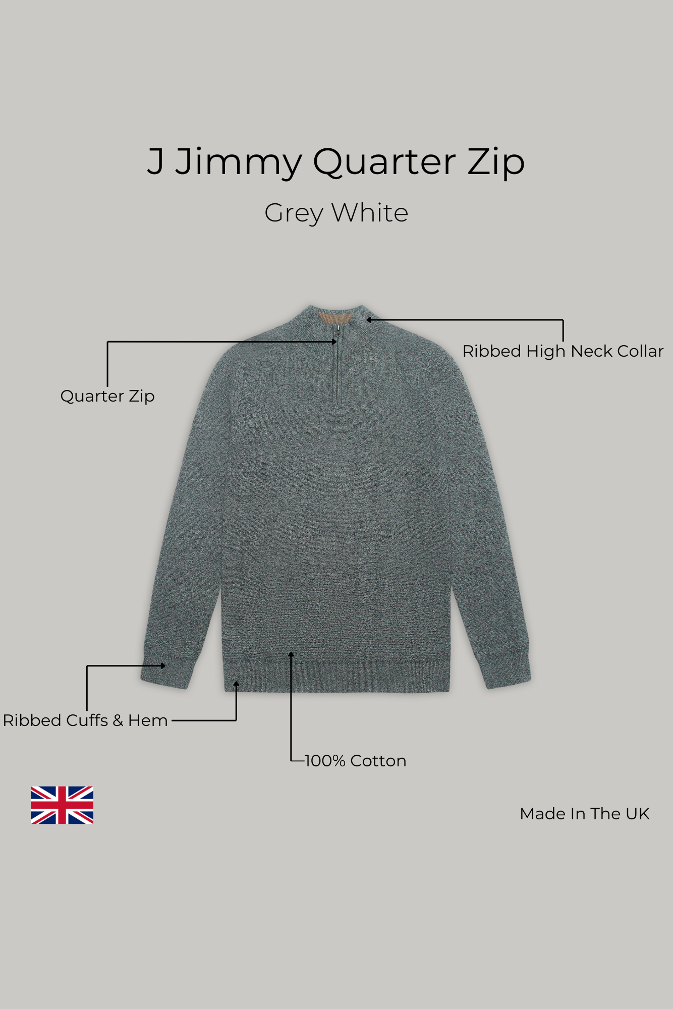 J Jimmy Quarter Zip - Grey White - Wear London