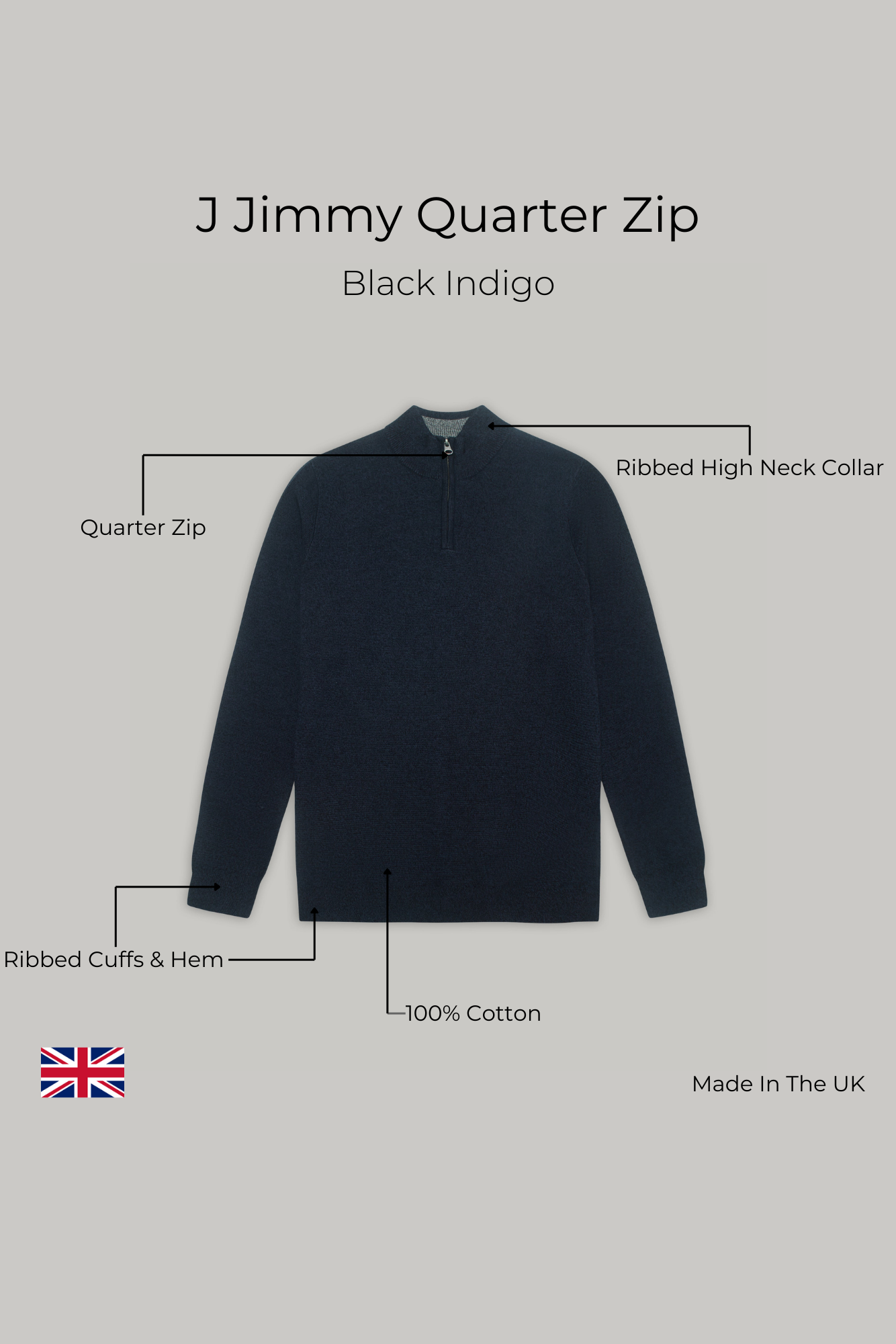 J Jimmy Quarter Zip - Black Indigo - Wear London