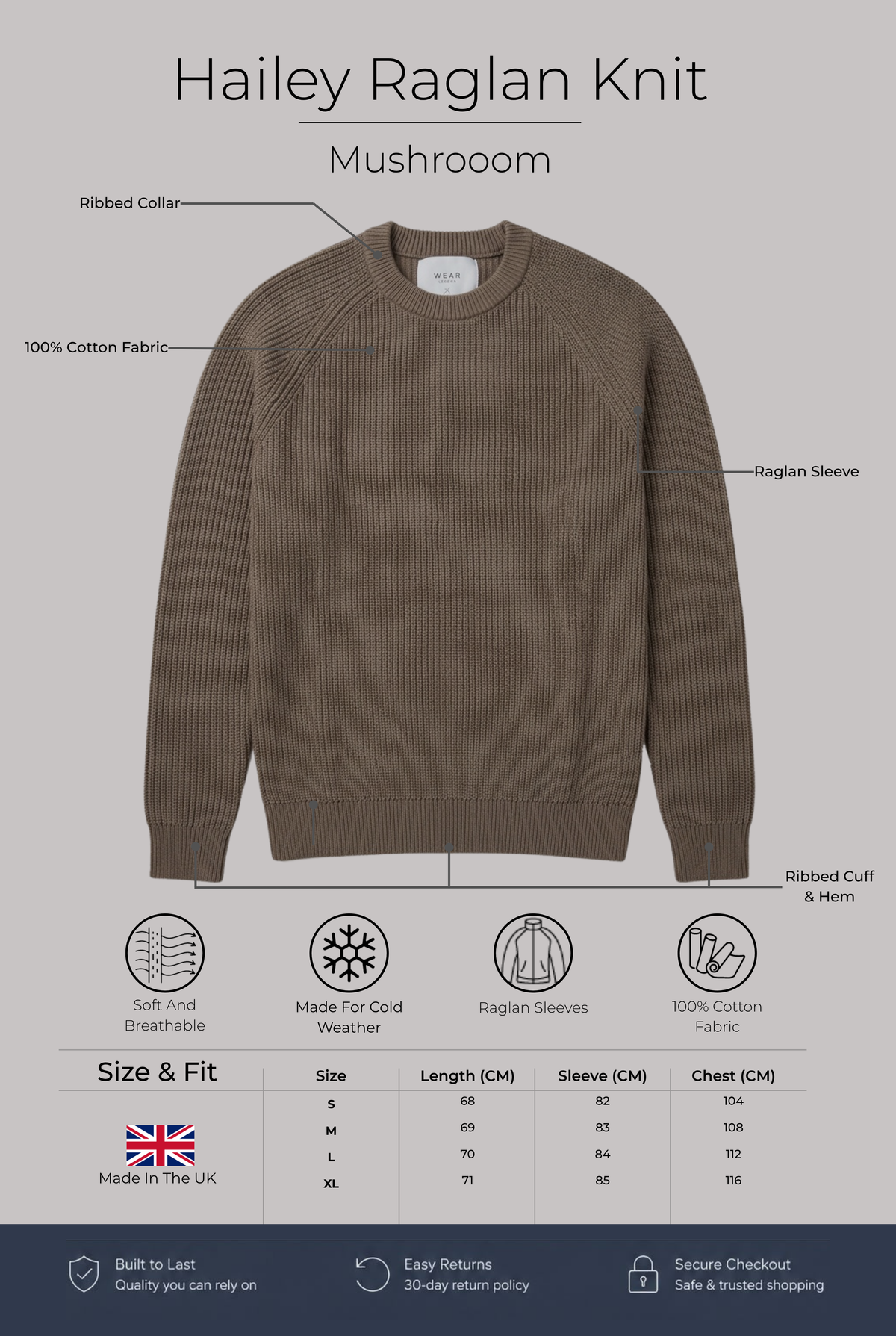 Hailey Raglan Knit -  Mushroom - Wear London
