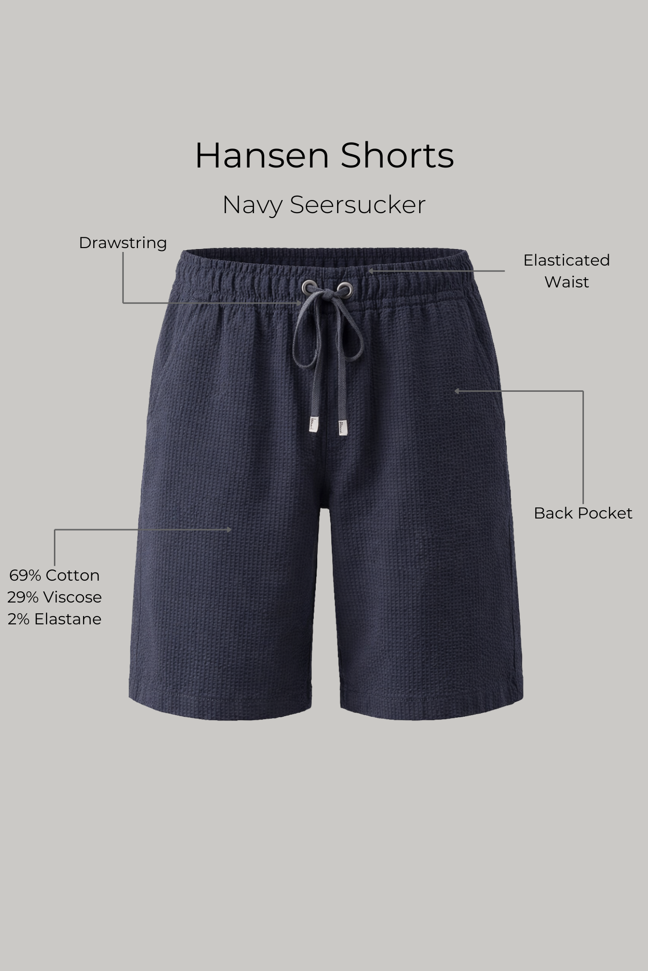 Hansen Shorts - Navy Seersucker - Wear London
