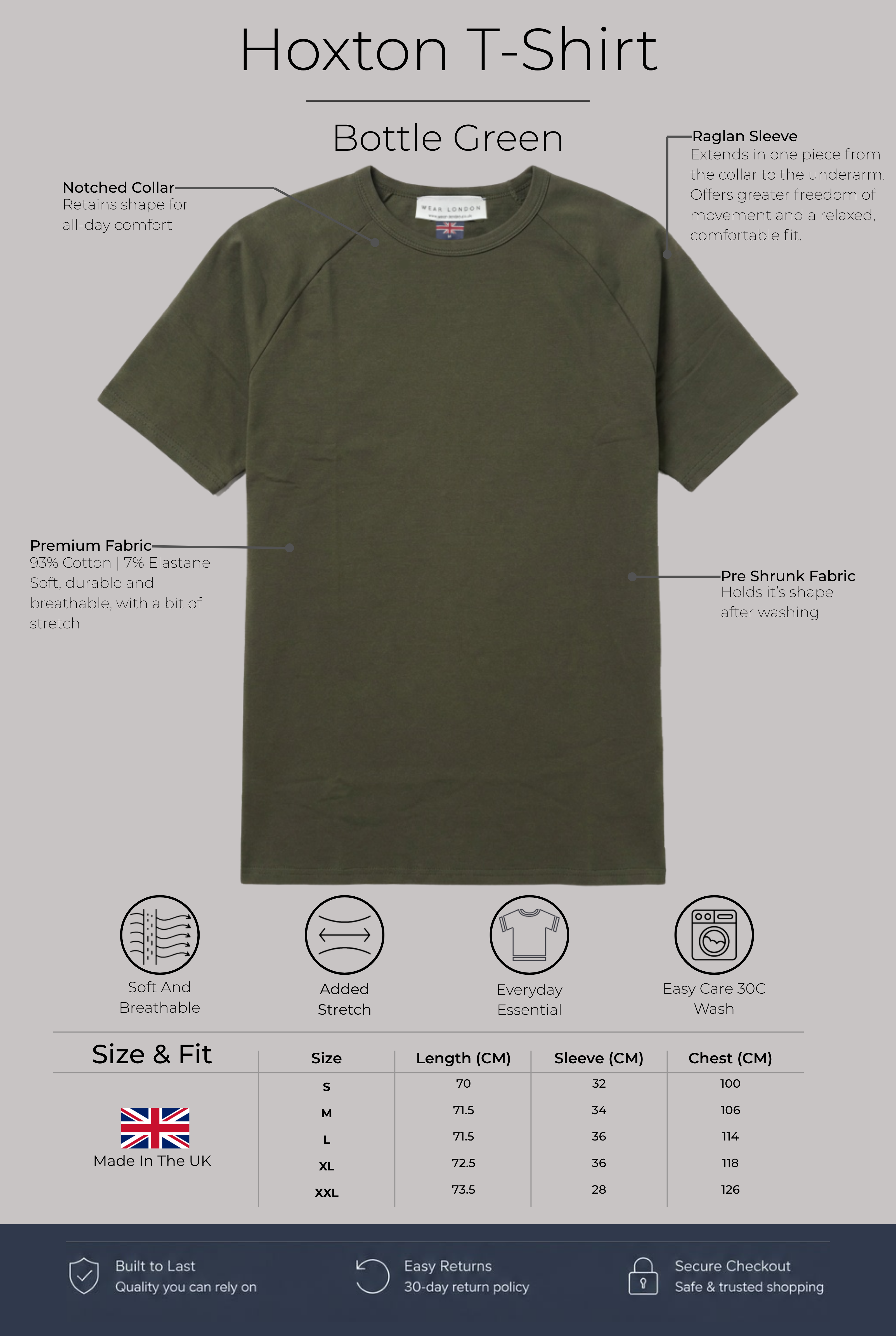 Hoxton Raglan Sleeve Fitted T-shirt - Bottle Green - Wear London