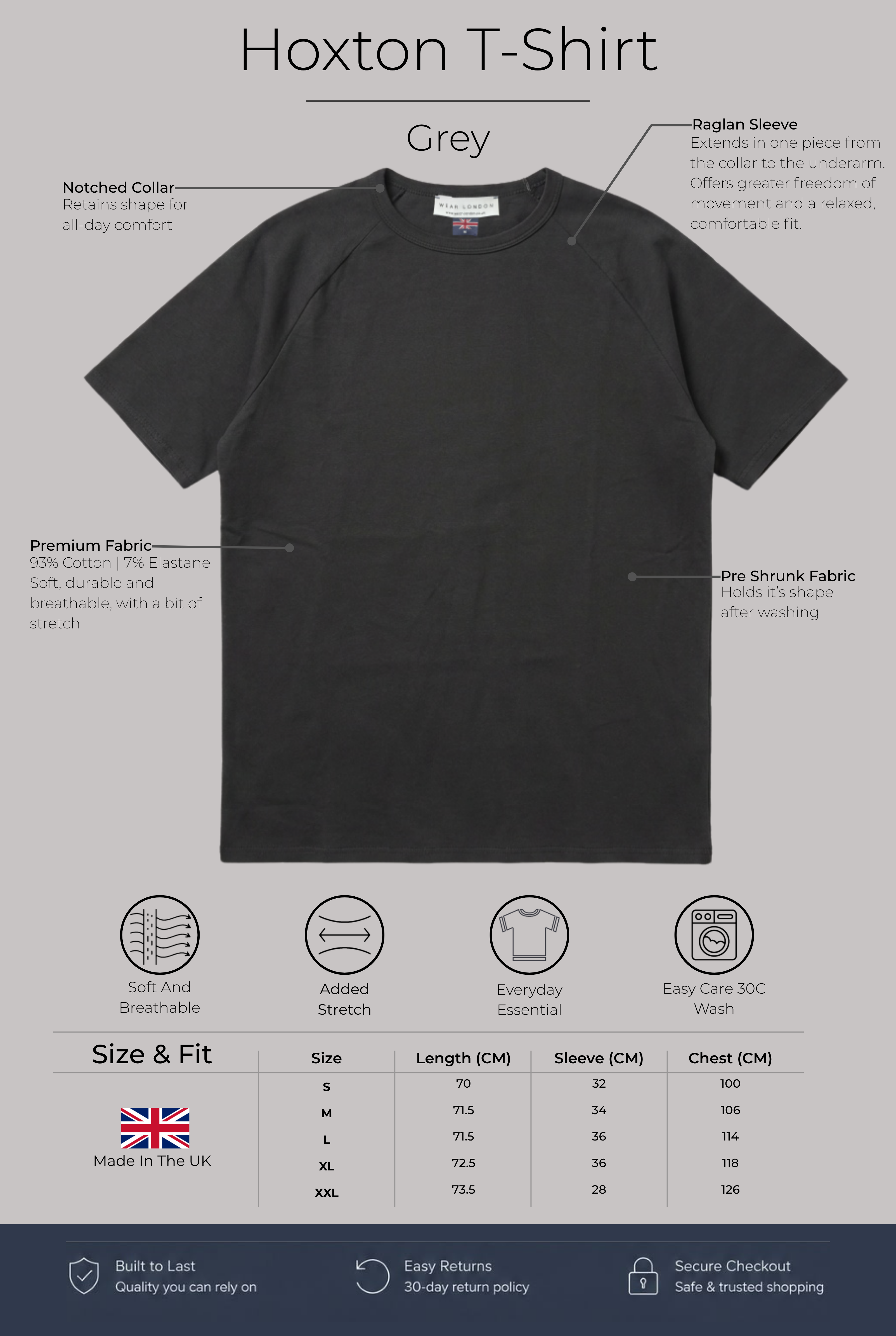 Hoxton Raglan Sleeve Fitted T-shirt - Grey - Wear London