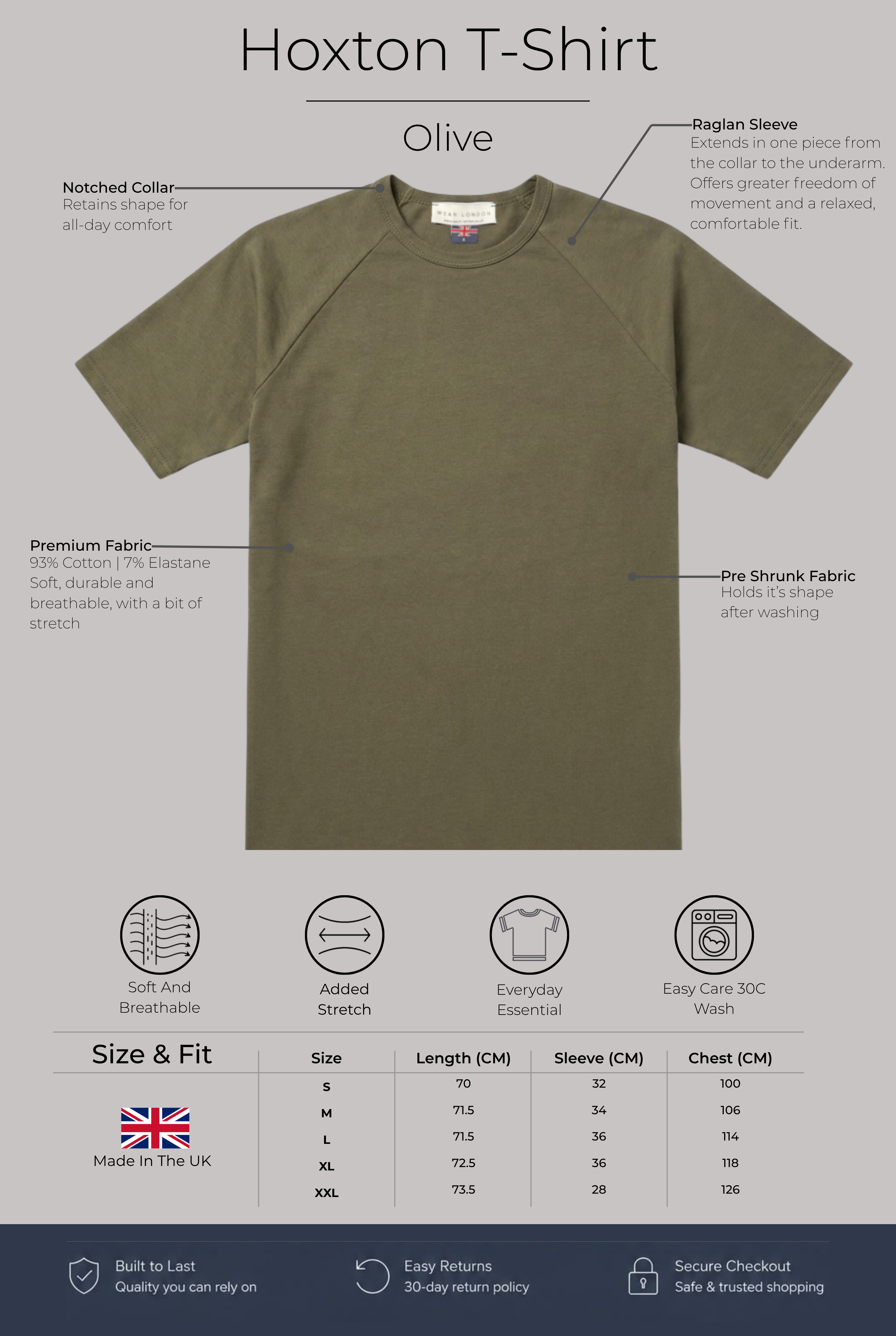 Hoxton Raglan Sleeve Fitted T-shirt - Olive - Wear London