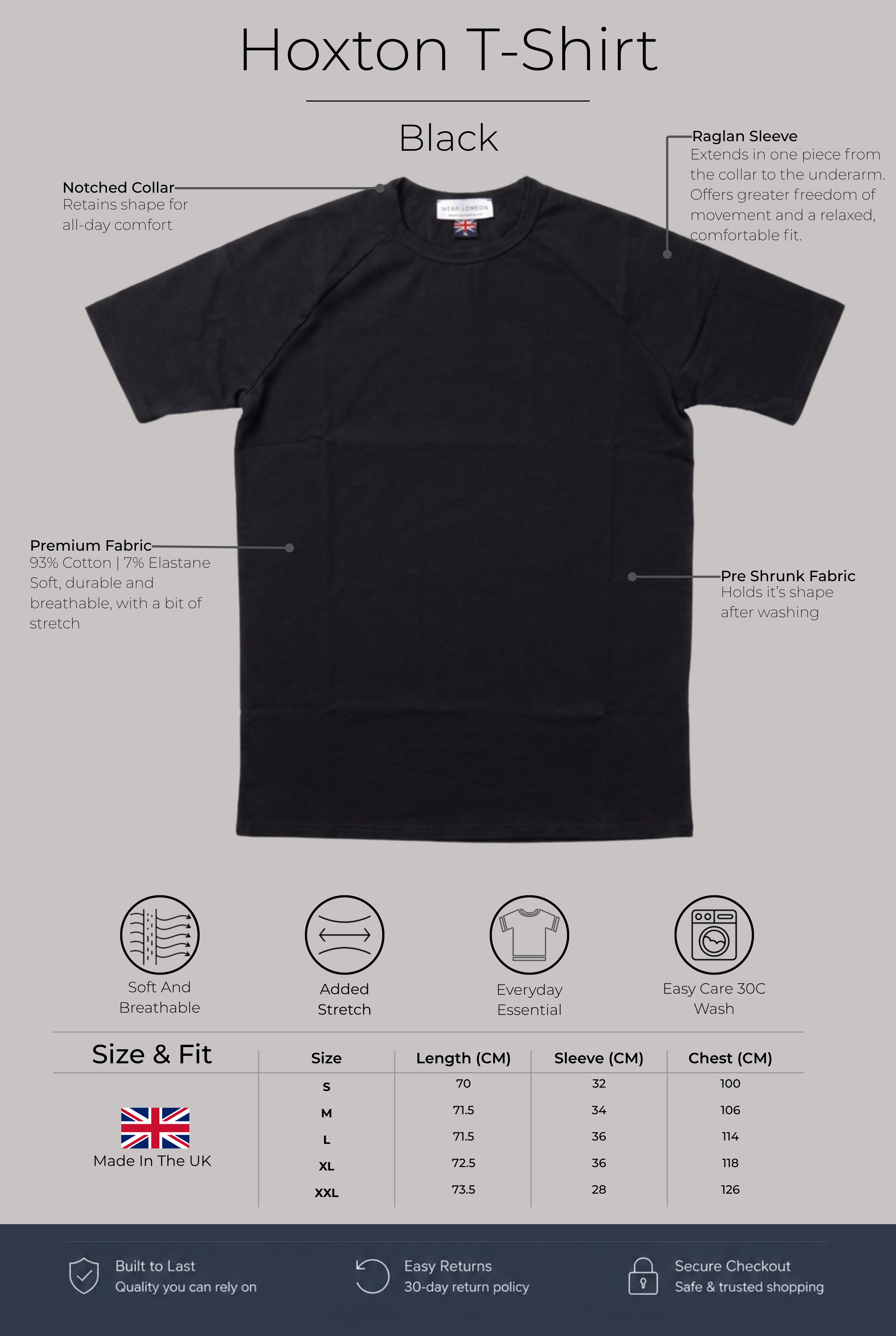 Hoxton Raglan Sleeve Fitted T-shirt - Black - Wear London