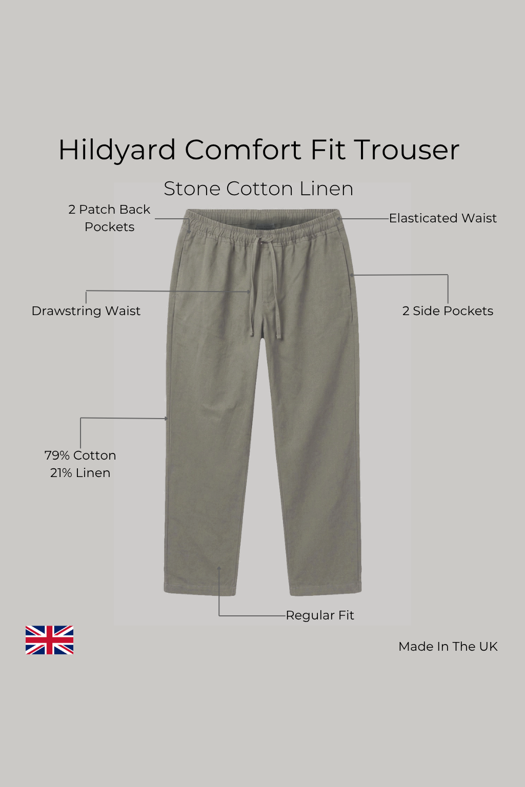 Hildyard Comfort Fit Trouser – Stone Cotton Linen - Wear London