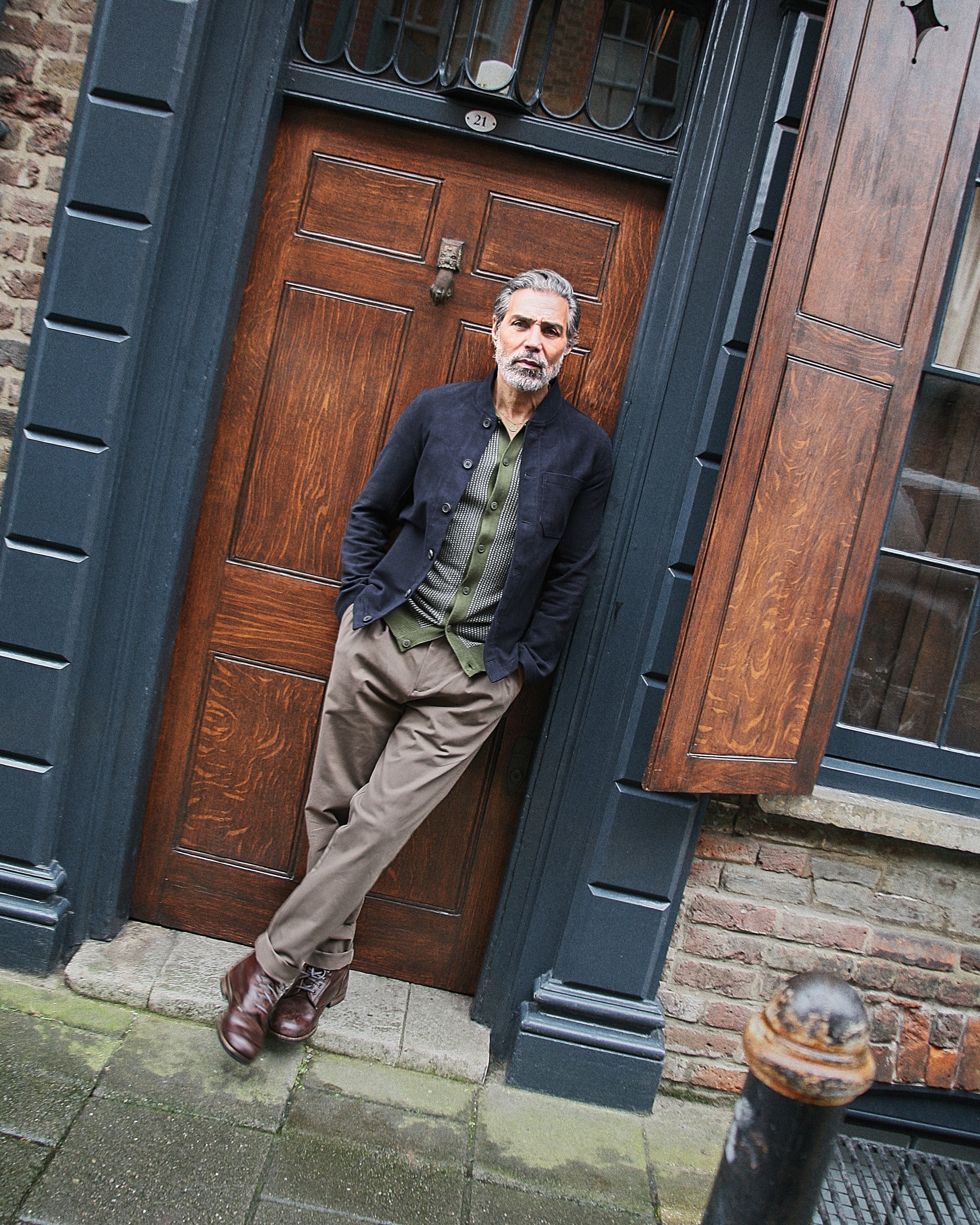Fleming V-Neck Shacket - Navy Moleskin - Wear London