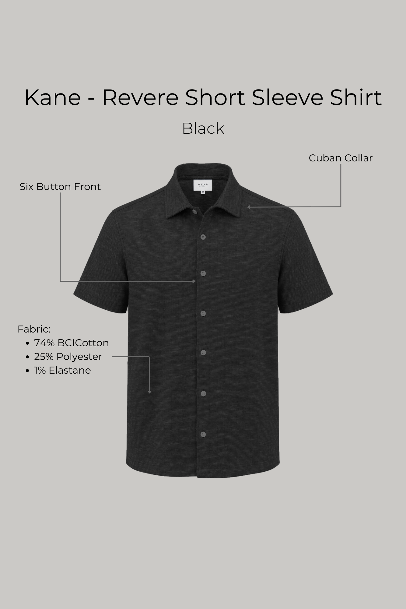 Kane - Revere Short Sleeve Shirt - Black - Wear London