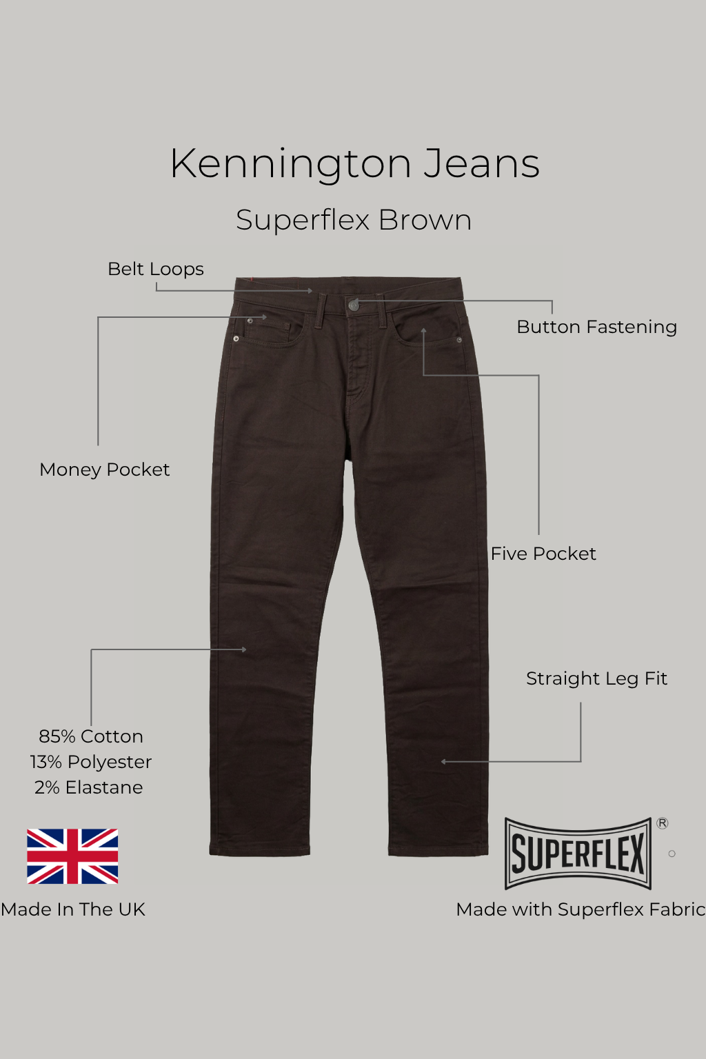 Kennington Jean - Superflex Brown - Wear London