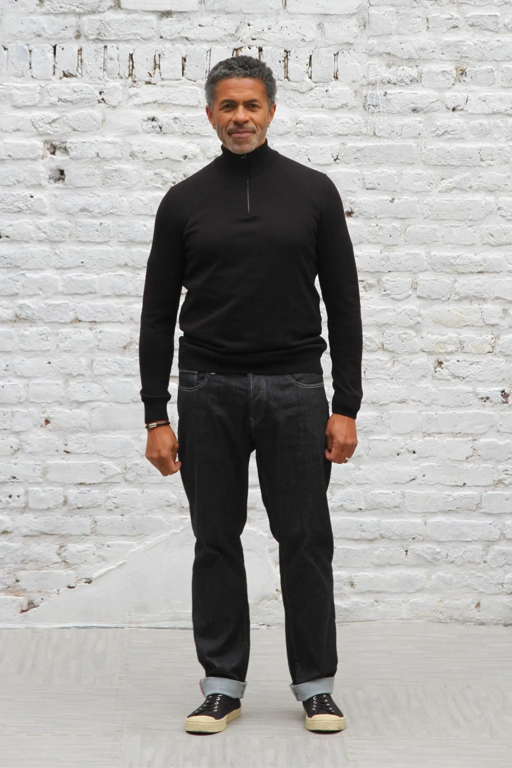 Kingley Knitted Quarter Zip Turtle Neck - Black - Wear London