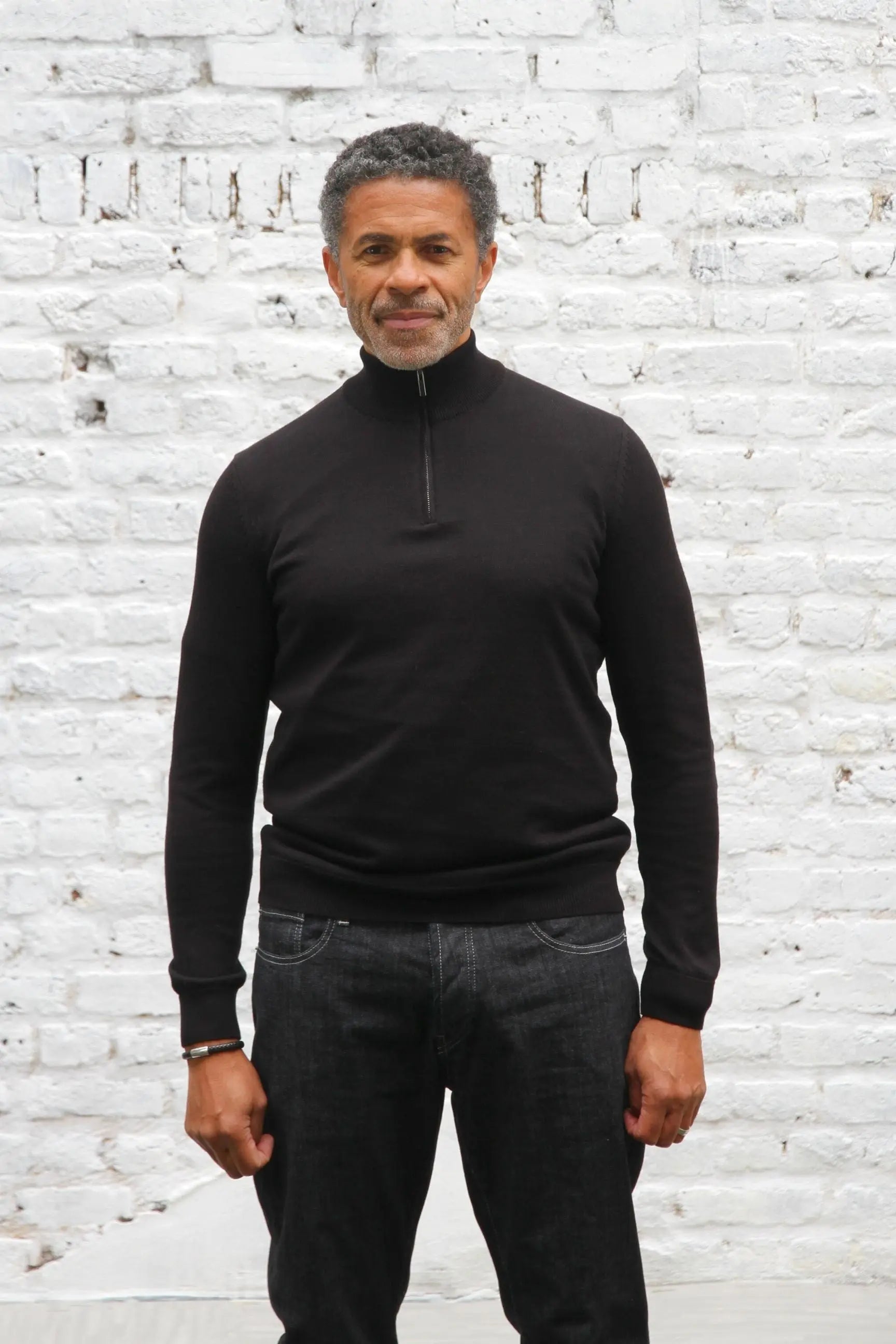 Kingley Knitted Quarter Zip Turtle Neck - Black - Wear London