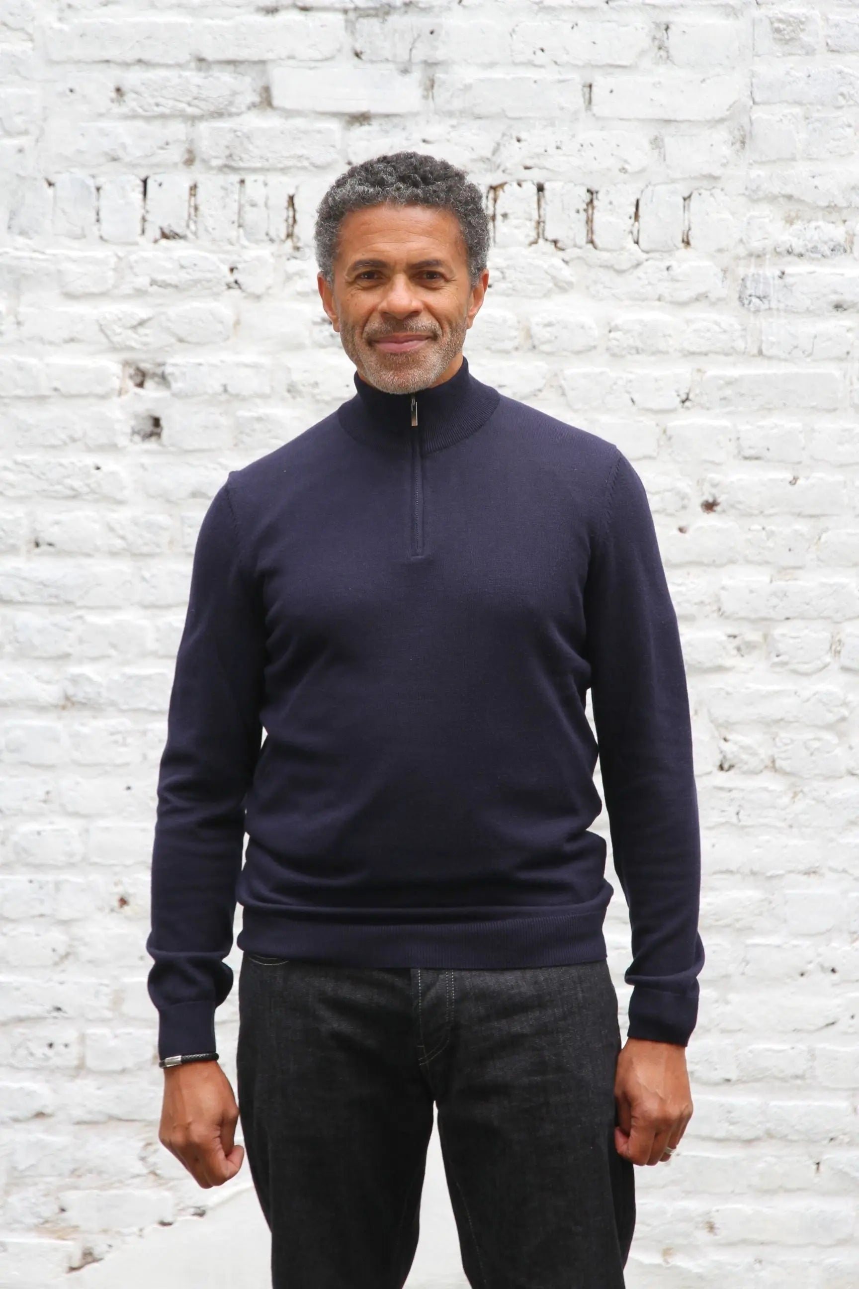 Kingley Knitted Quarter Zip Turtle Neck - Navy - Wear London