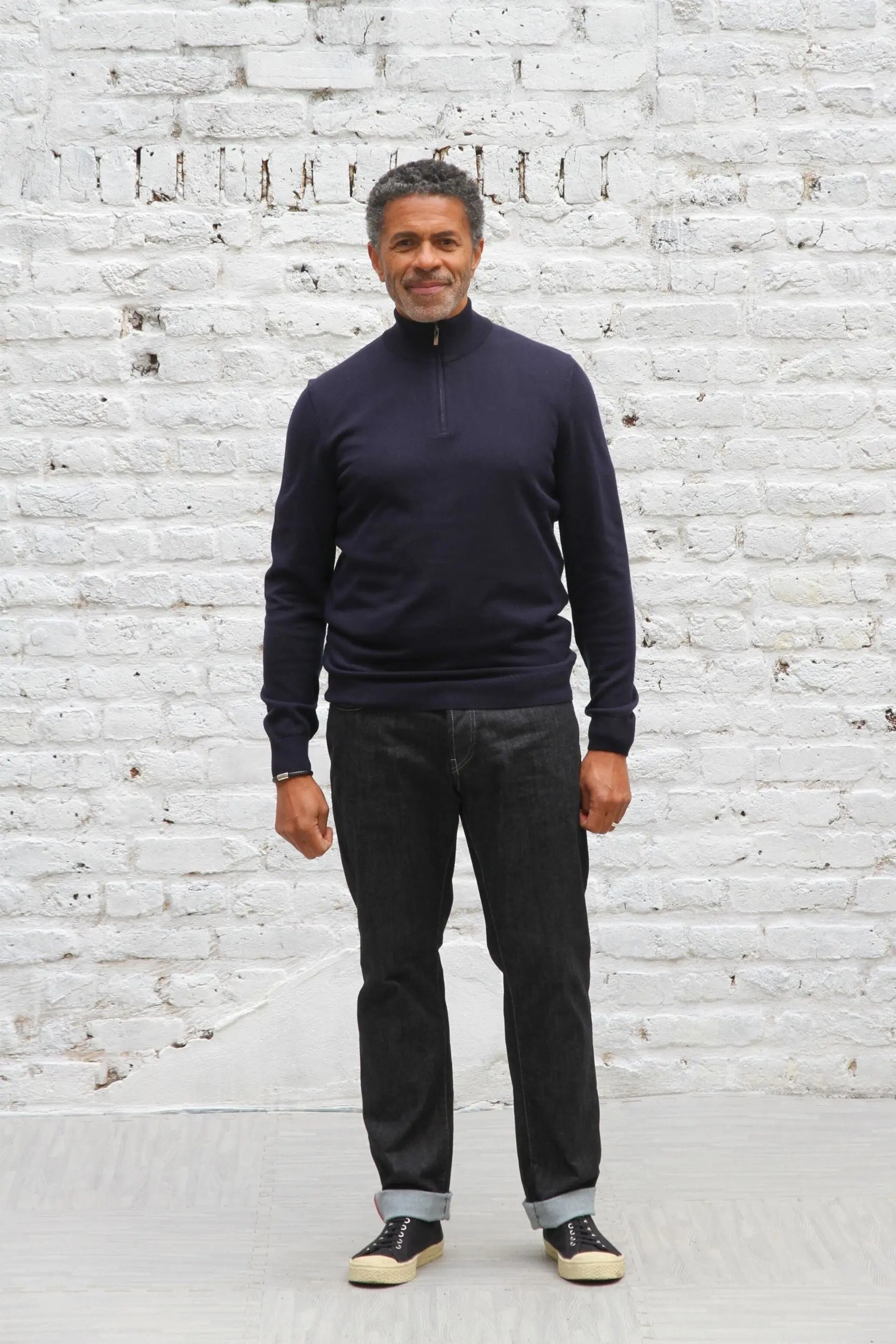 Kingley Knitted Quarter Zip Turtle Neck - Navy - Wear London