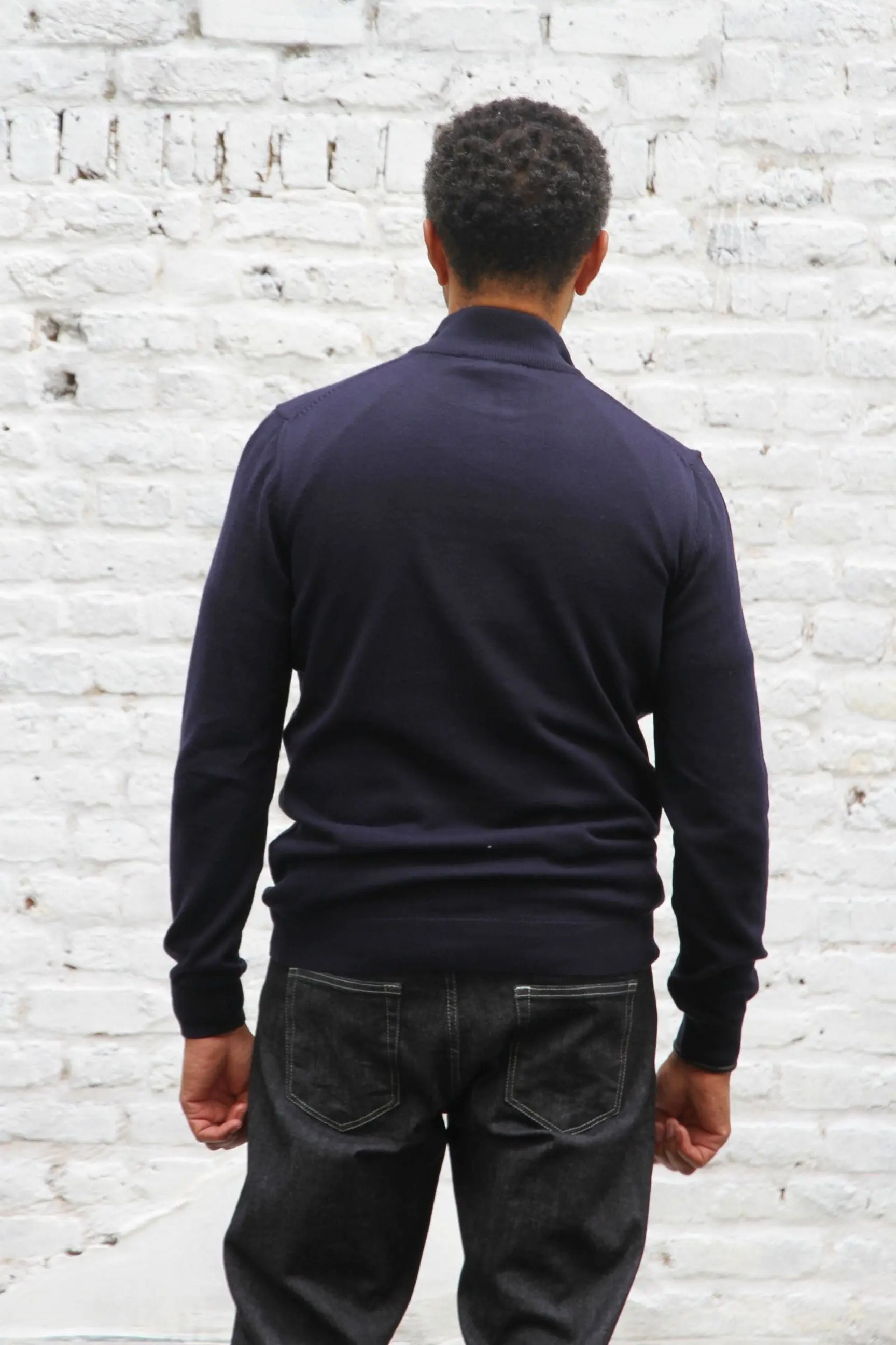 Kingley Knitted Quarter Zip Turtle Neck - Navy - Wear London