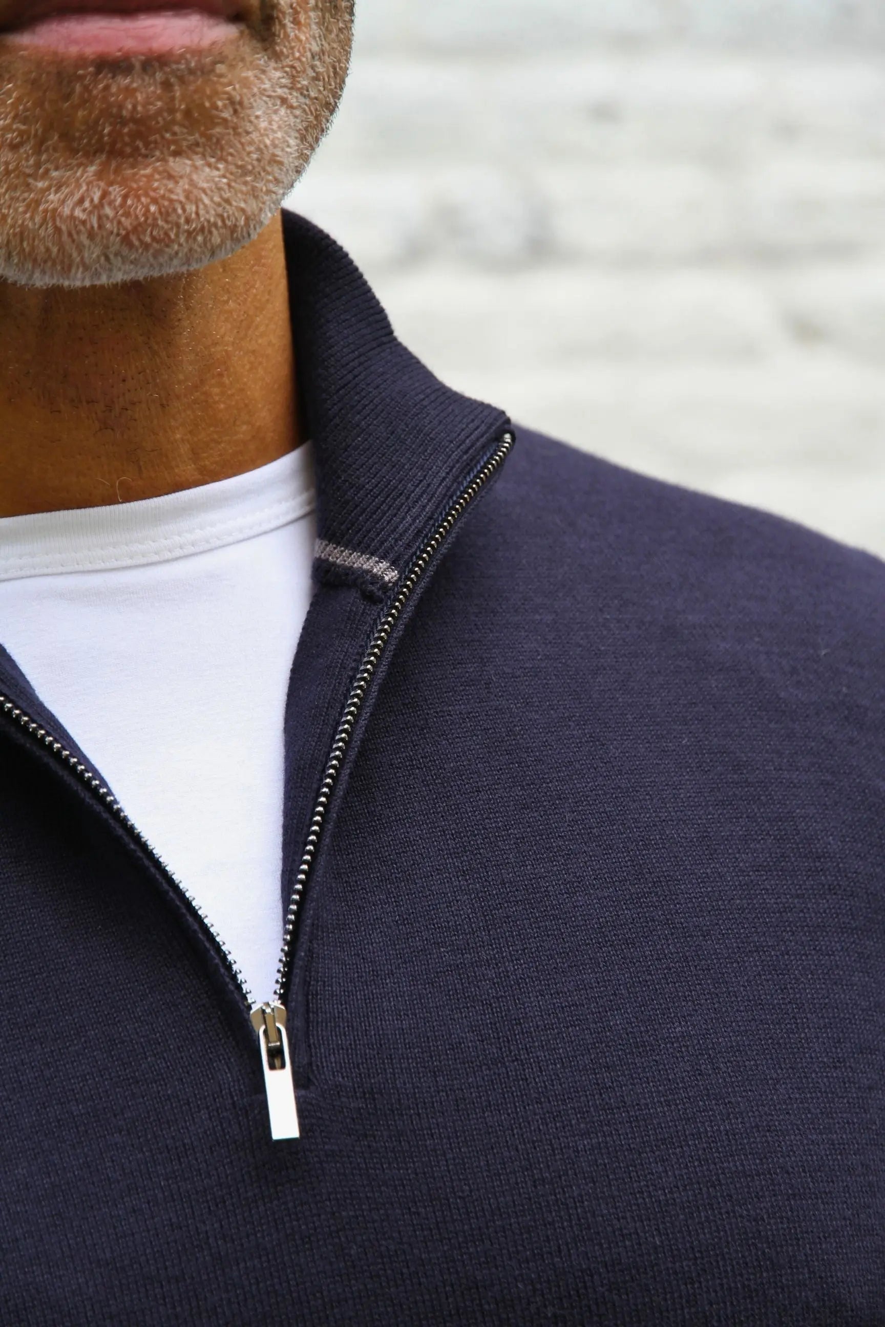 Kingley Knitted Quarter Zip Turtle Neck - Navy - Wear London