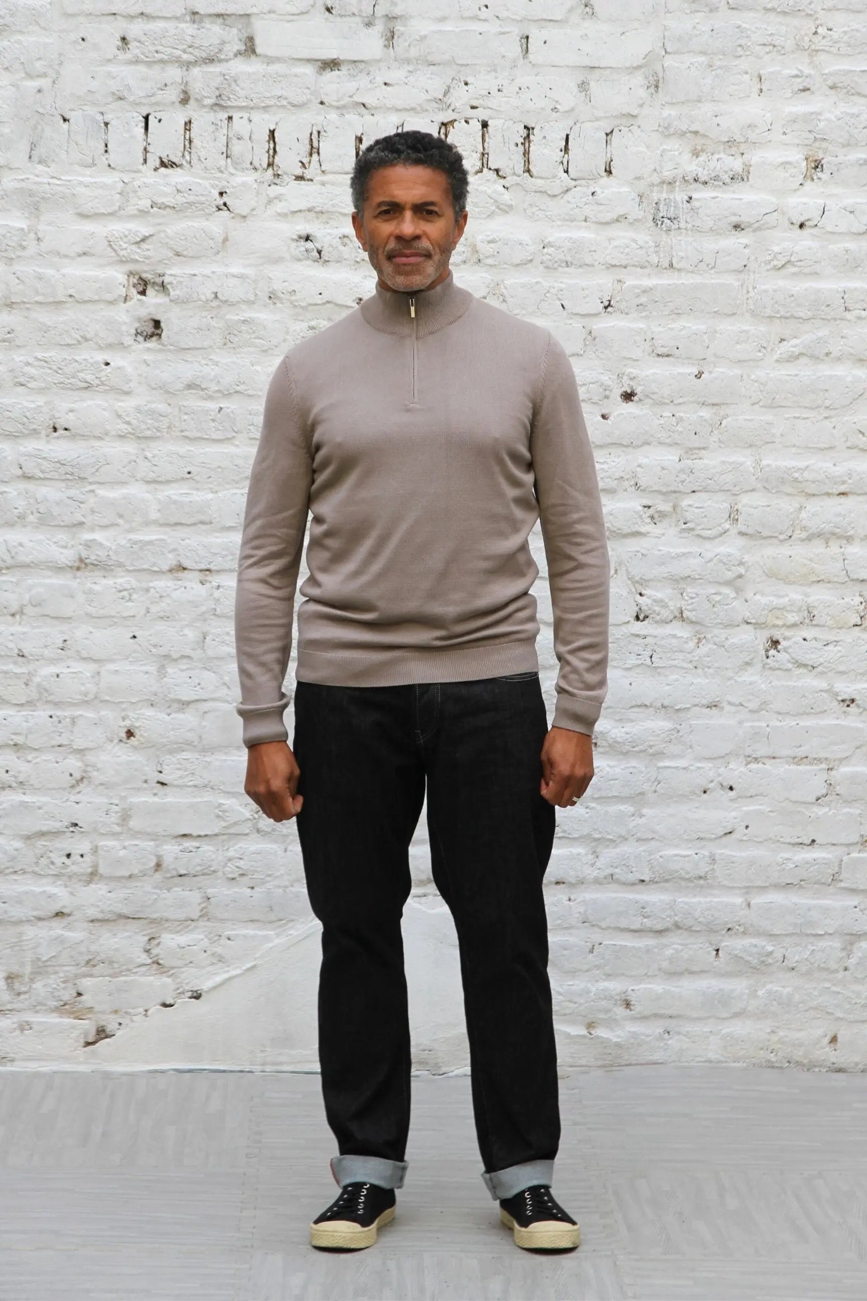 Kingley Knitted Quarter Zip Turtle Neck - Taupe - Wear London