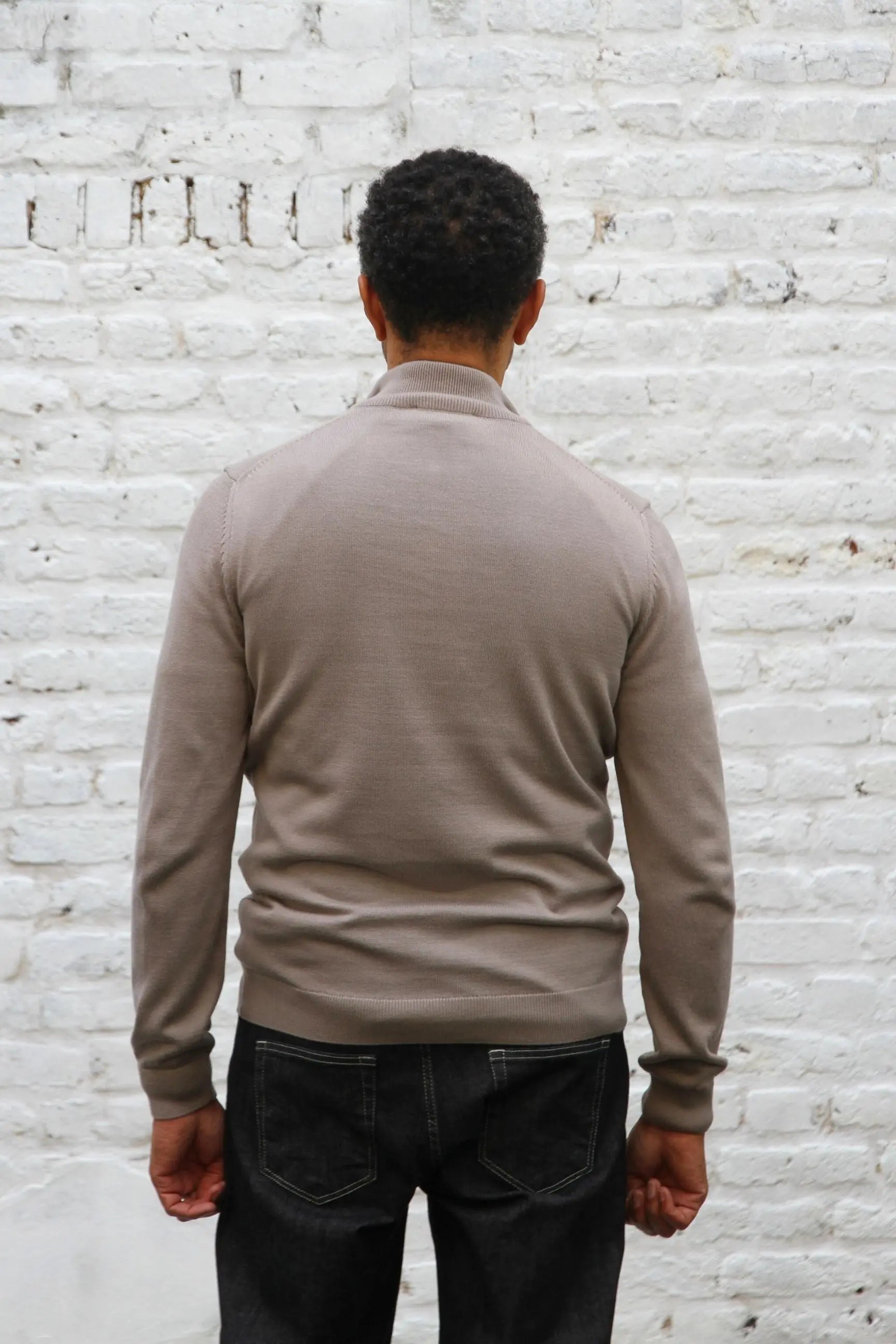 Kingley Knitted Quarter Zip Turtle Neck - Taupe - Wear London