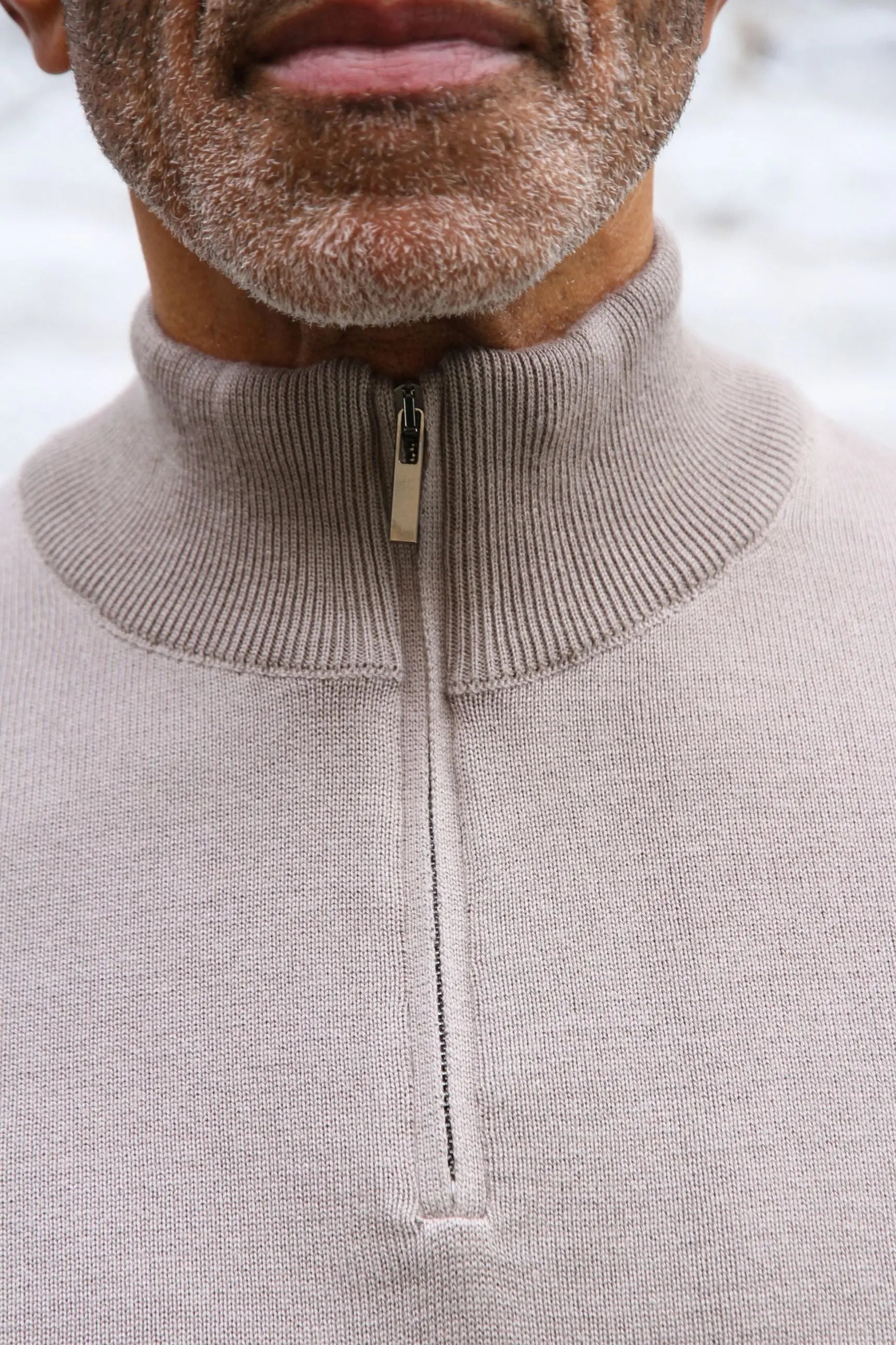 Kingley Knitted Quarter Zip Turtle Neck - Taupe - Wear London