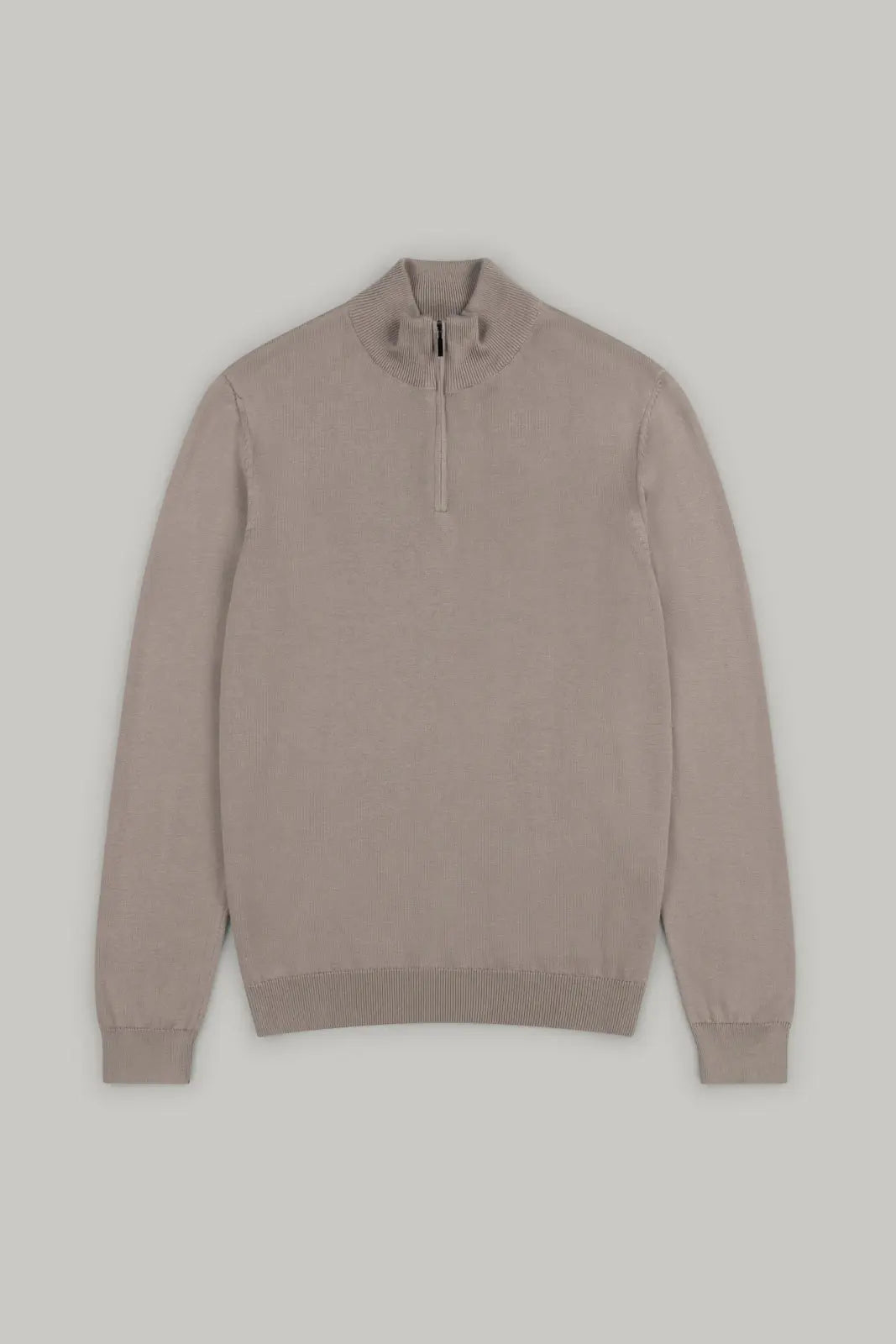 Kingley Knitted Quarter Zip Turtle Neck - Taupe - Wear London