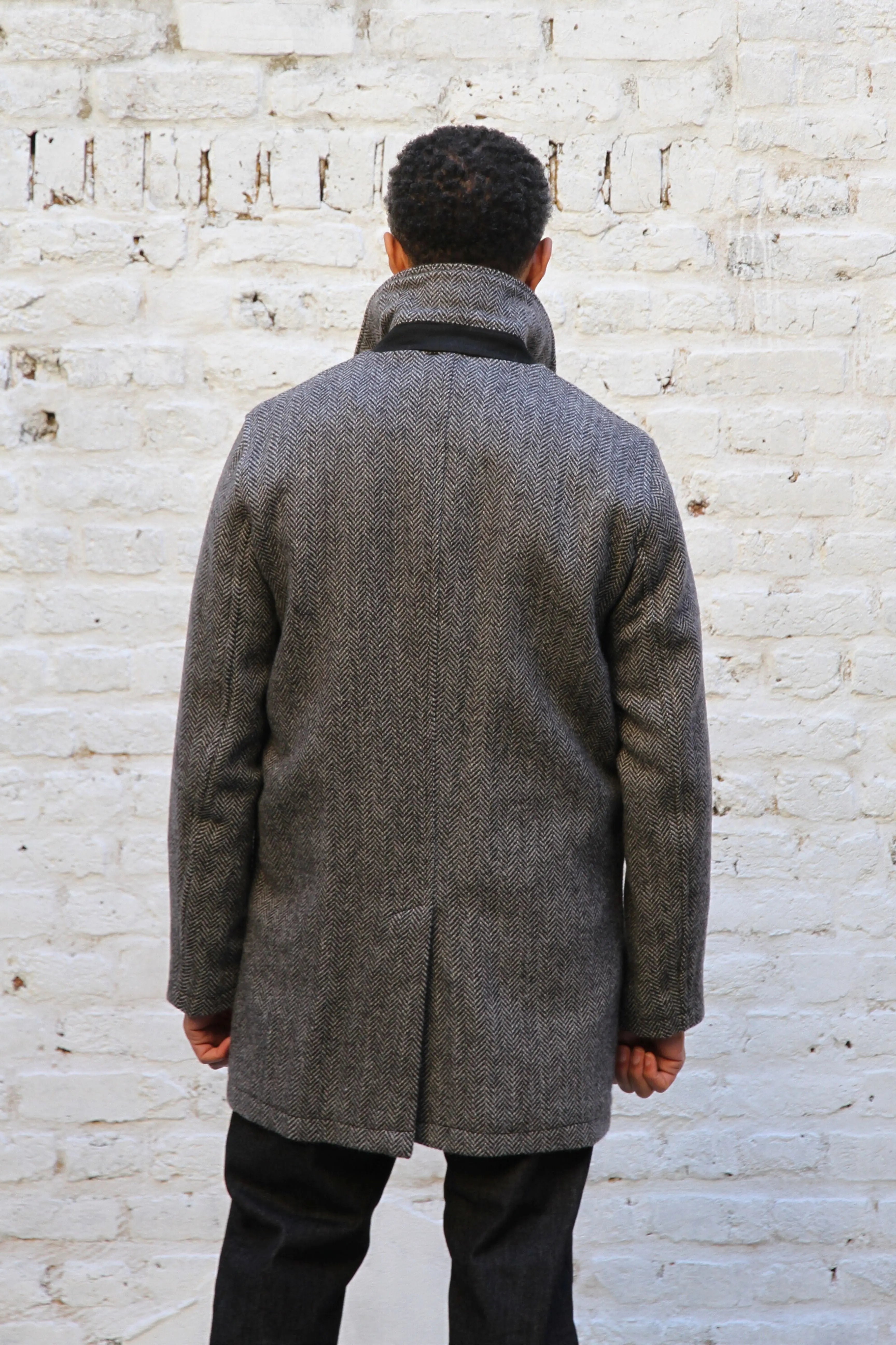 London Tab Lined Coat - Black & White Herringbone - Wear London