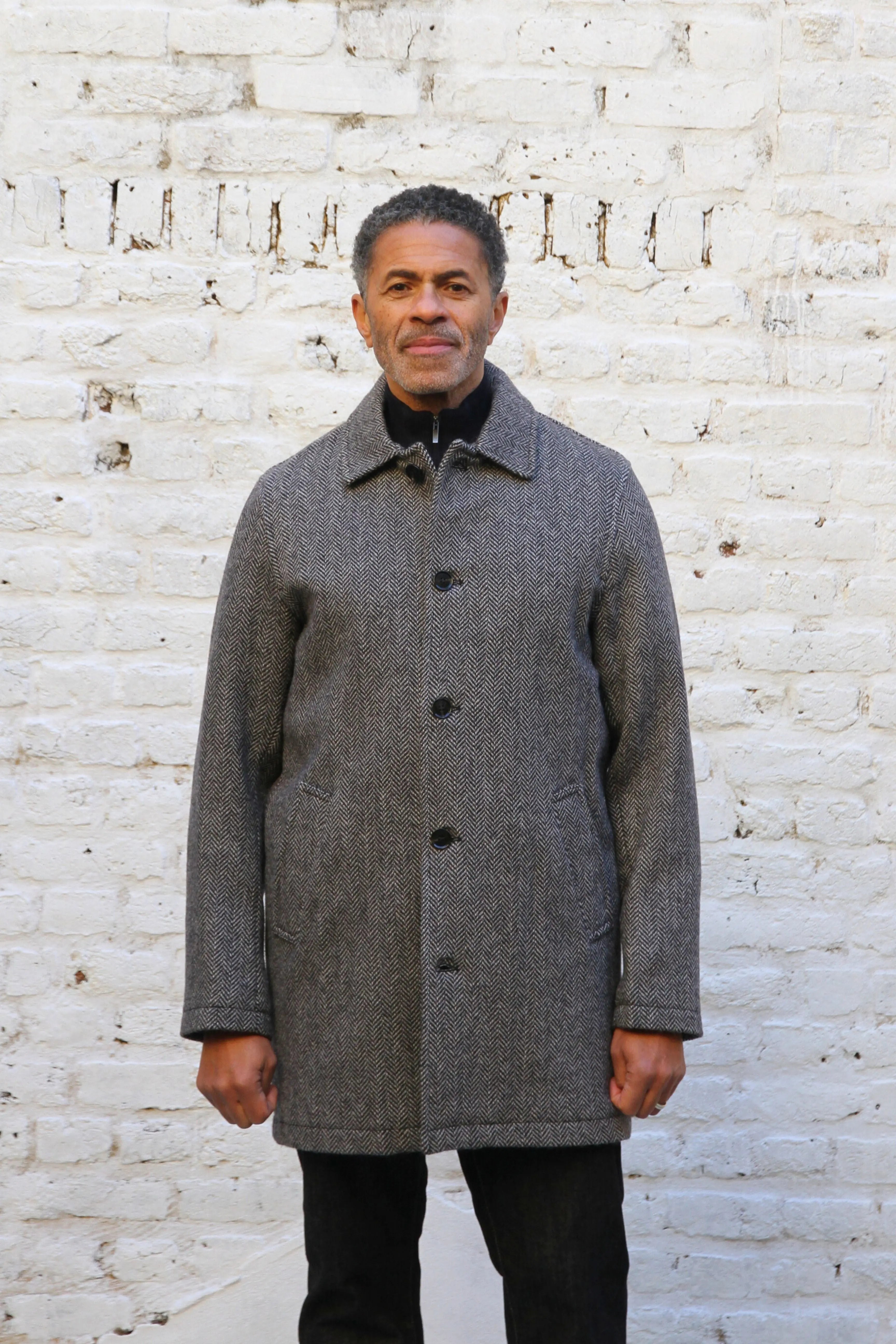 London Tab Lined Coat - Black & White Herringbone - Wear London