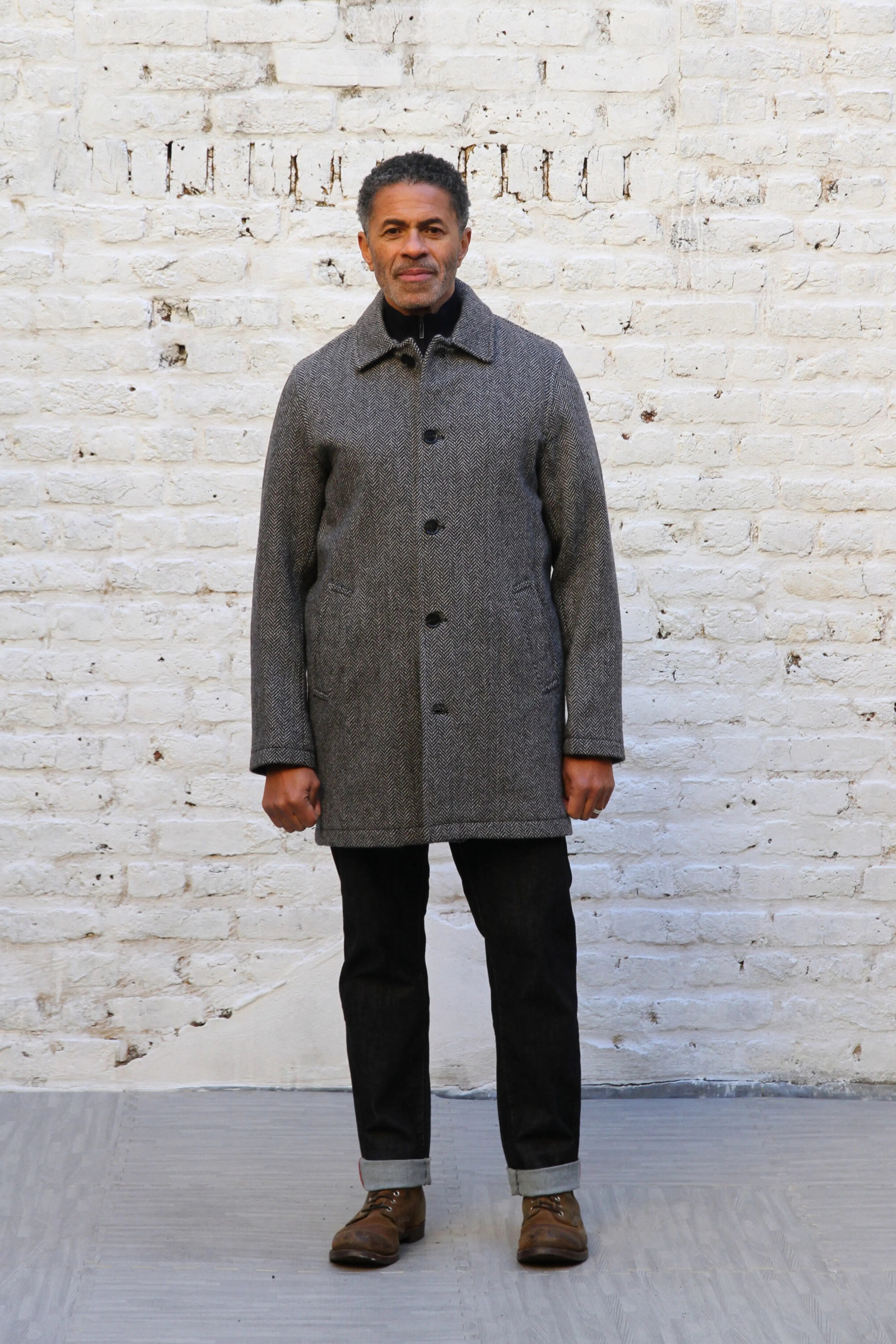 London Tab Lined Coat - Black & White Herringbone - Wear London