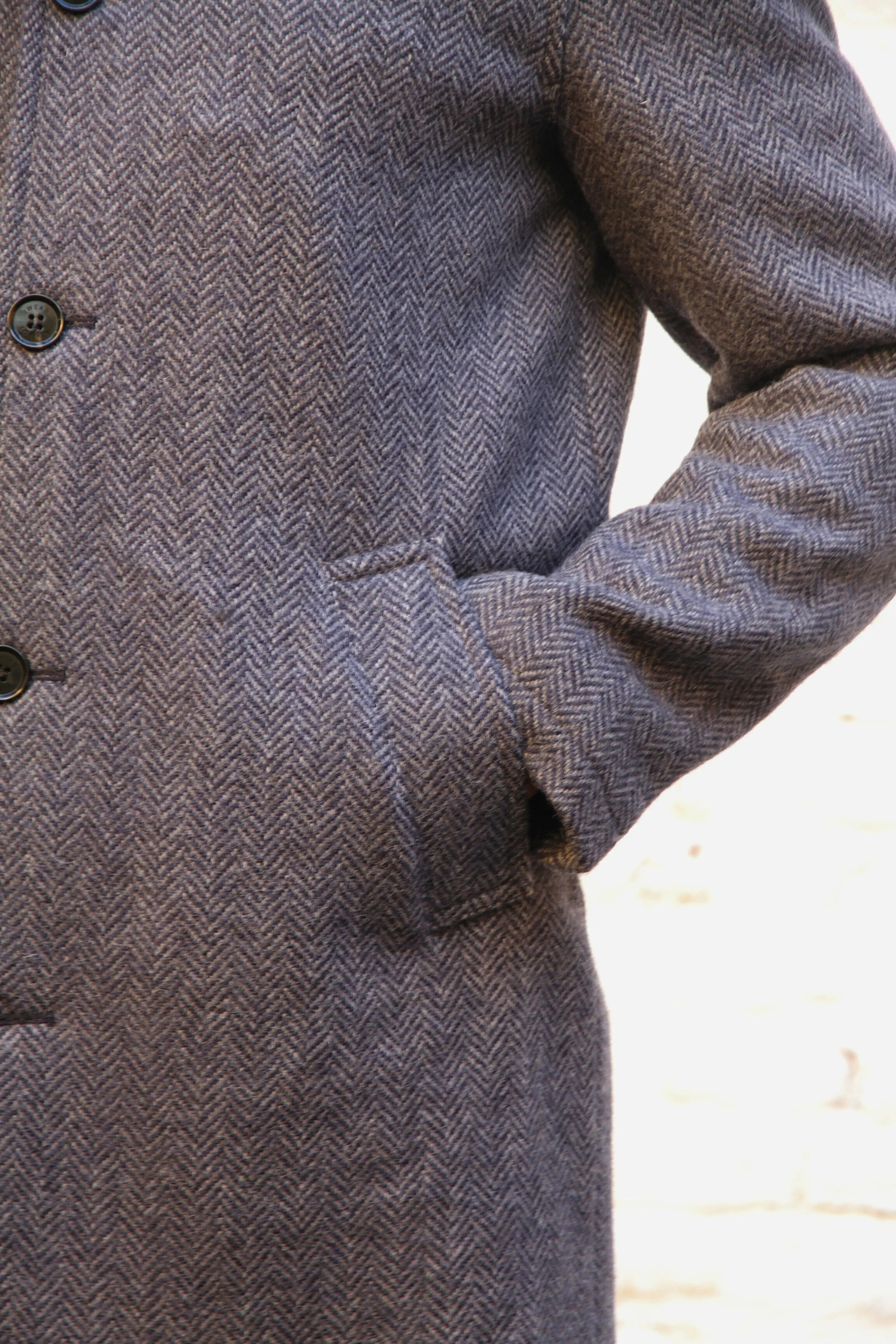 London Tab Lined Coat - Navy Grey Herringbone - Wear London