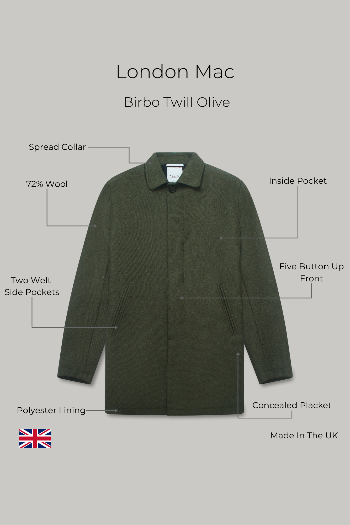London Mac - Birbo Twill Olive - Wear London